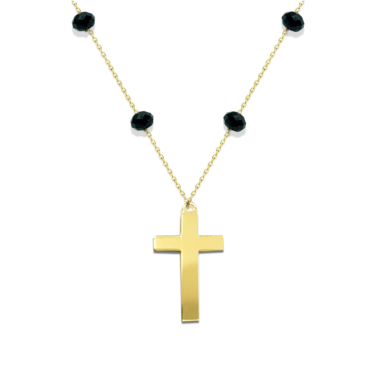 18K Pure Gold Cross w/ Stone Design Necklace