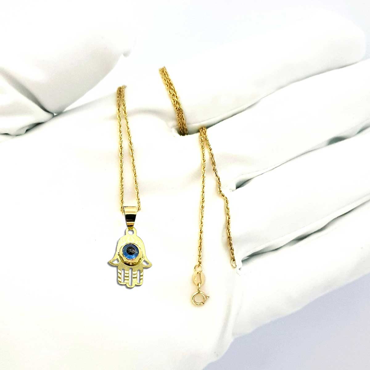 18K Pure Gold Hand w/ Eye Design Necklace