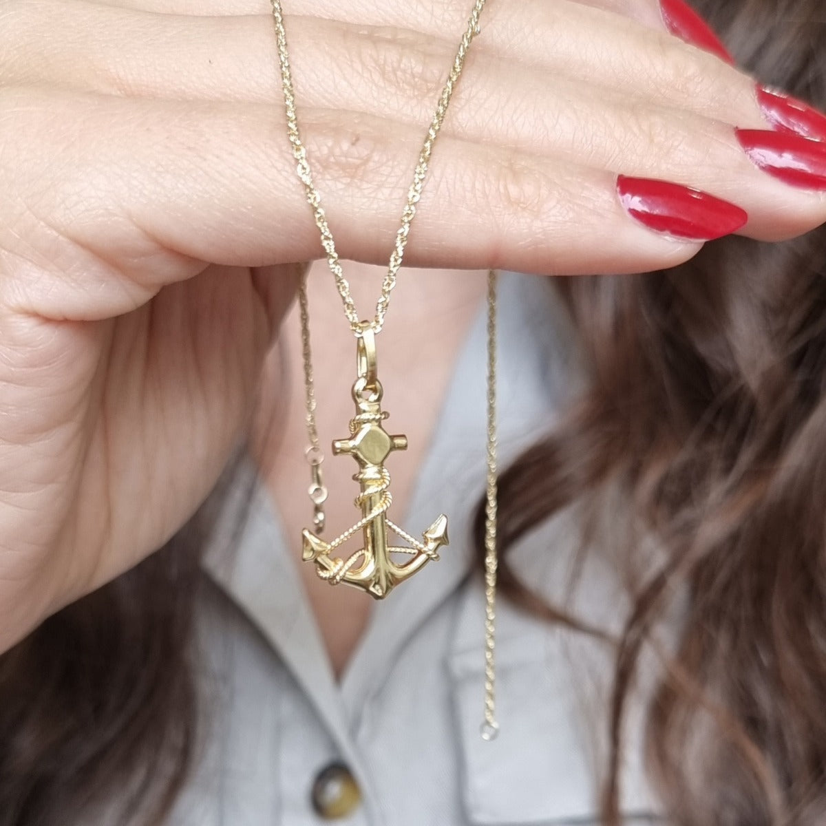 18K Pure Gold Anchor Design Necklace