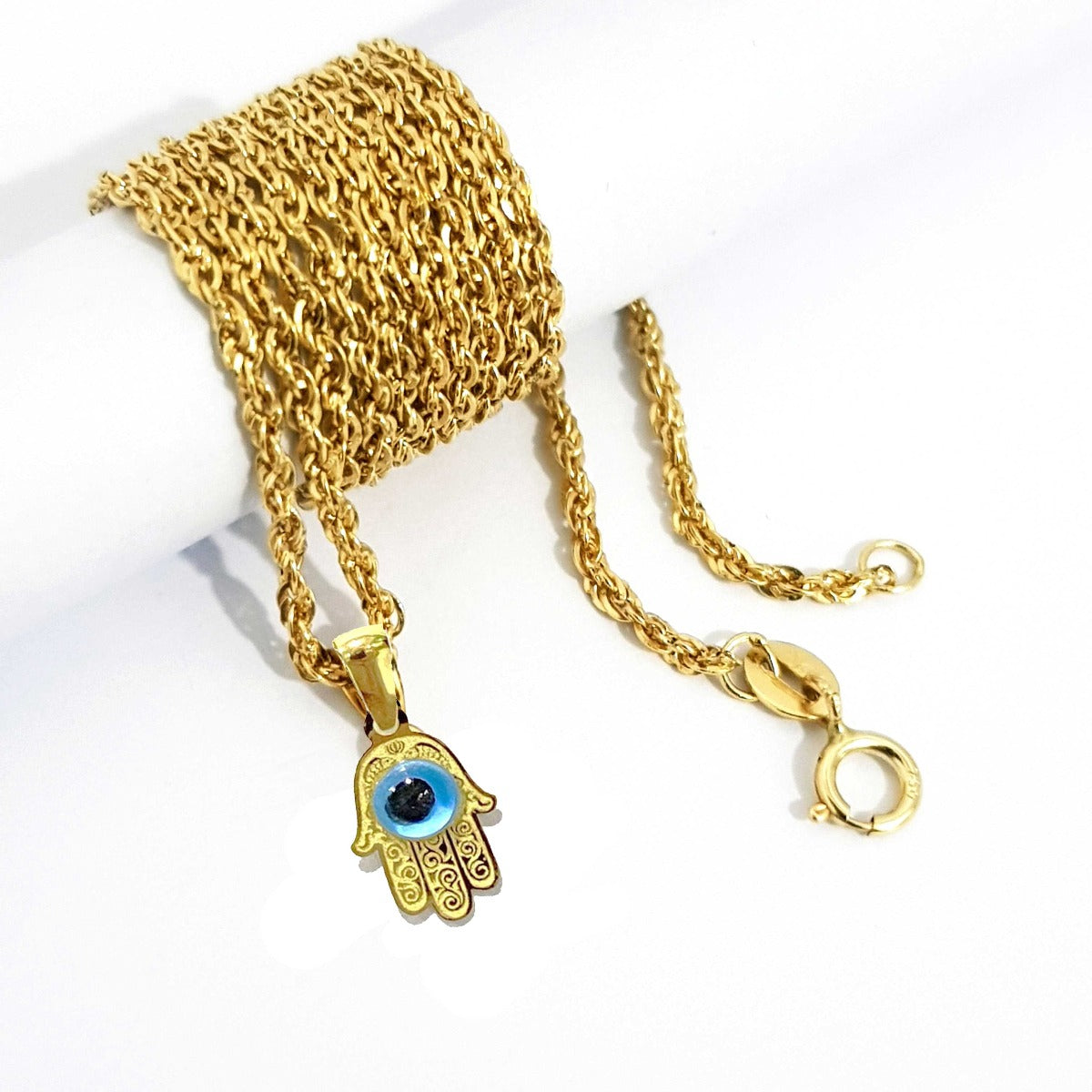 18k Pure Gold Hand with Eye Design Necklace