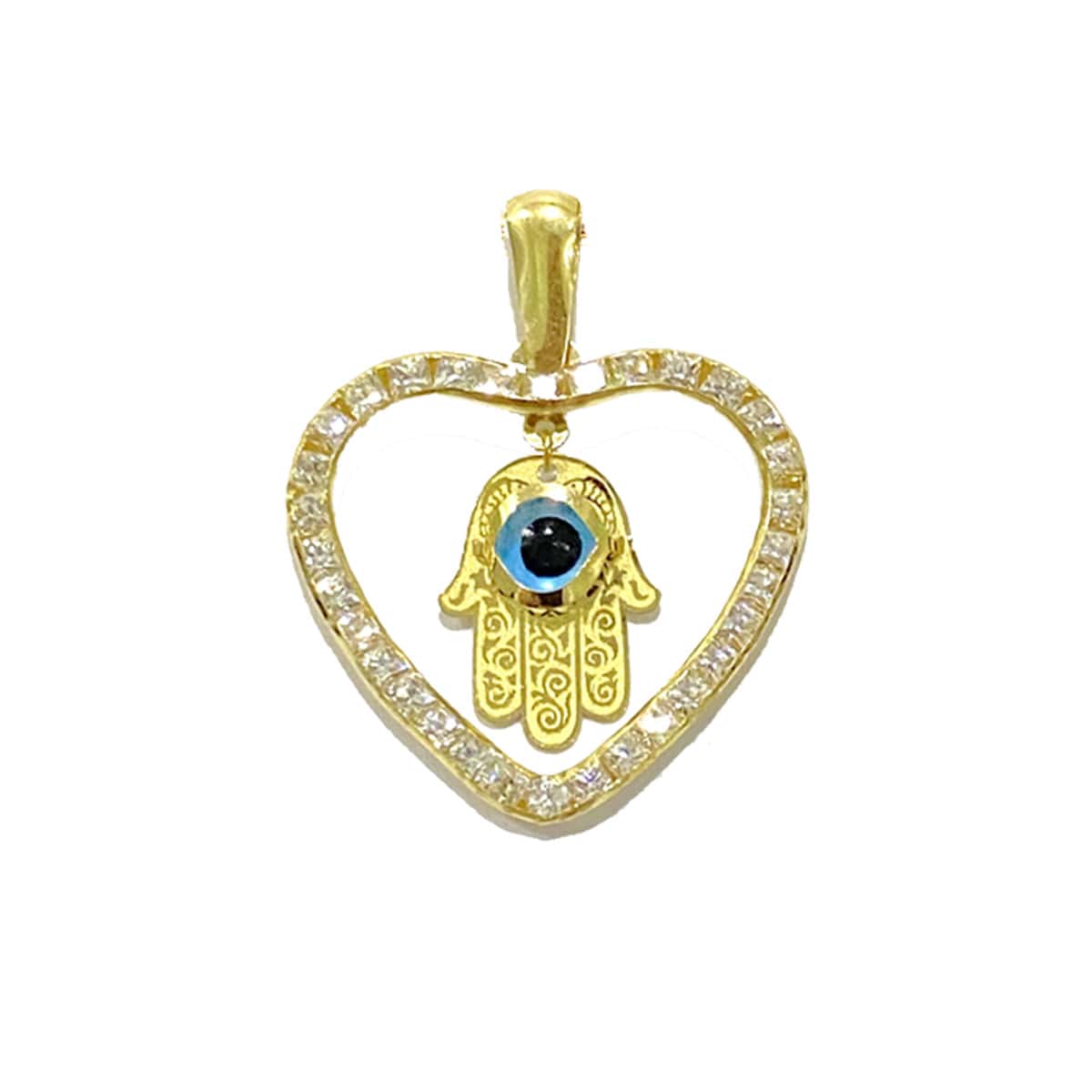 18k Pure Gold Heart Hand w/ Zircon Stone Pendant Necklace