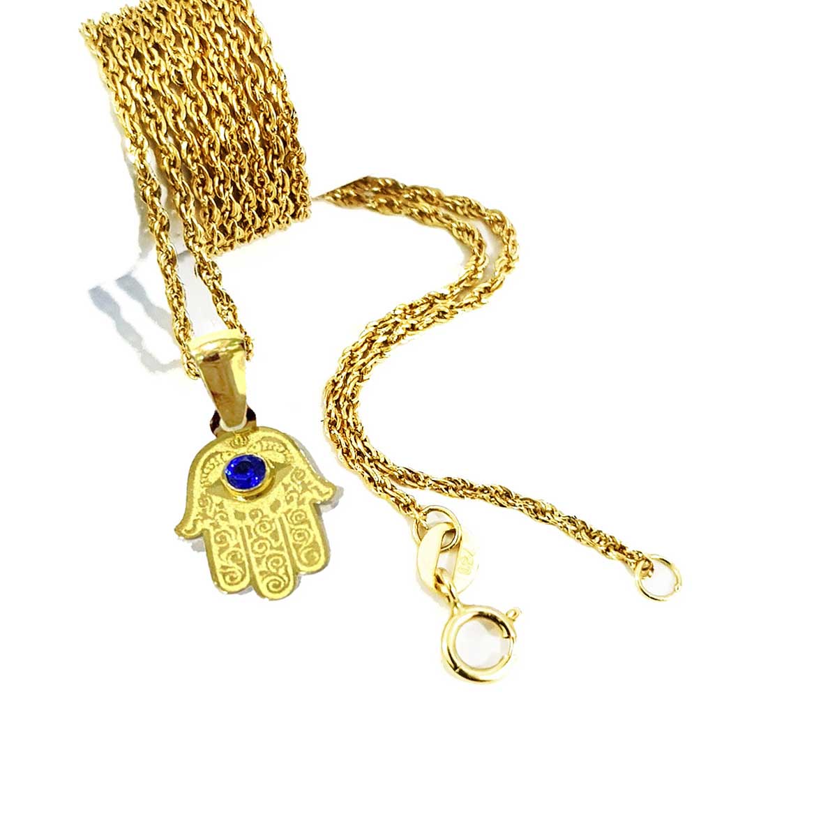 18K Pure Gold Hand With Eye Design Necklace