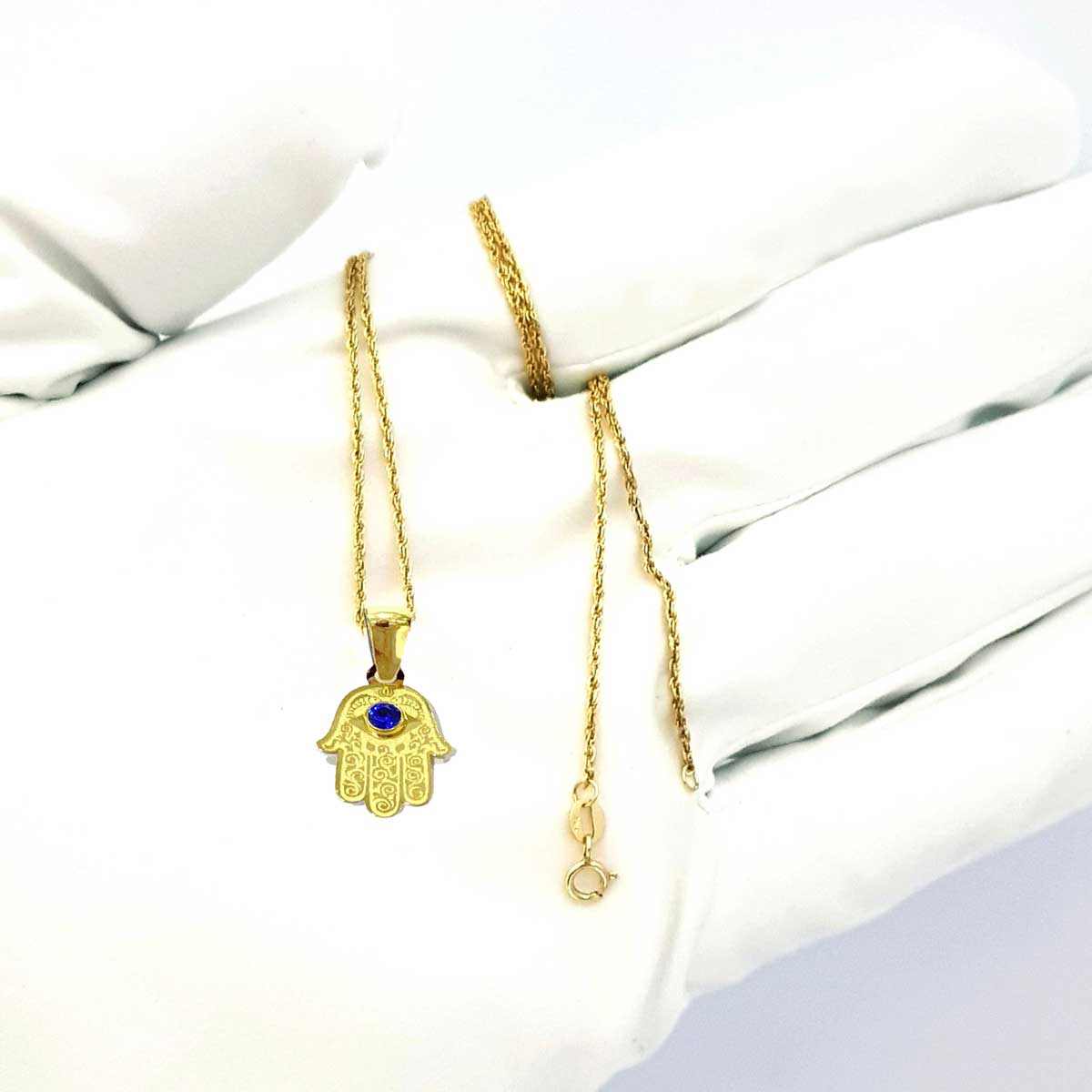 18K Pure Gold Hand With Eye Design Necklace