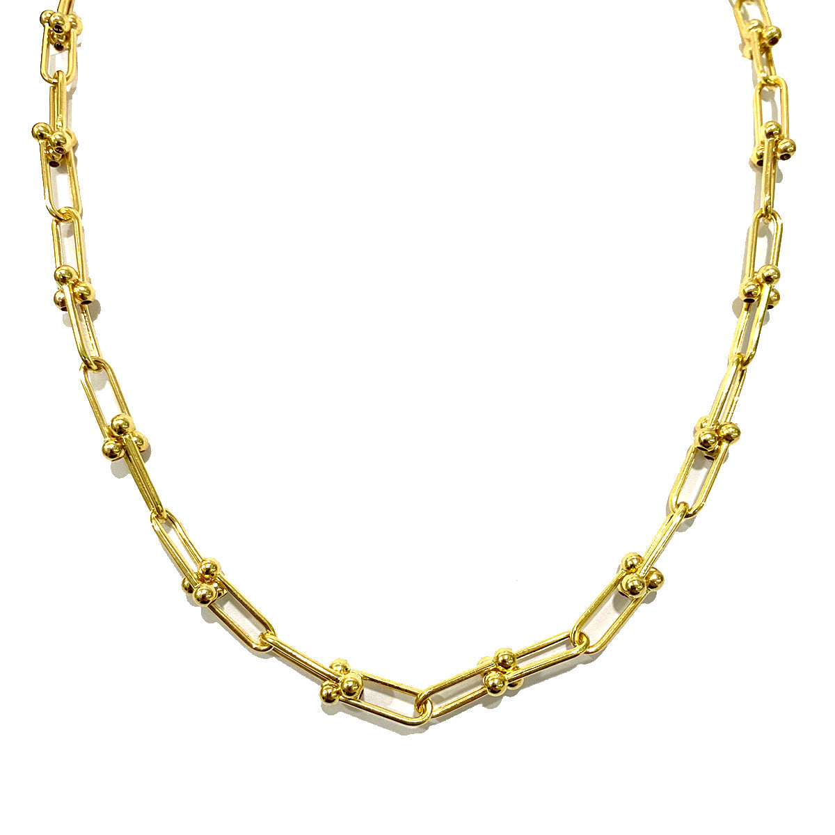 18K Pure Gold U-Link Drop Design Chain Necklace