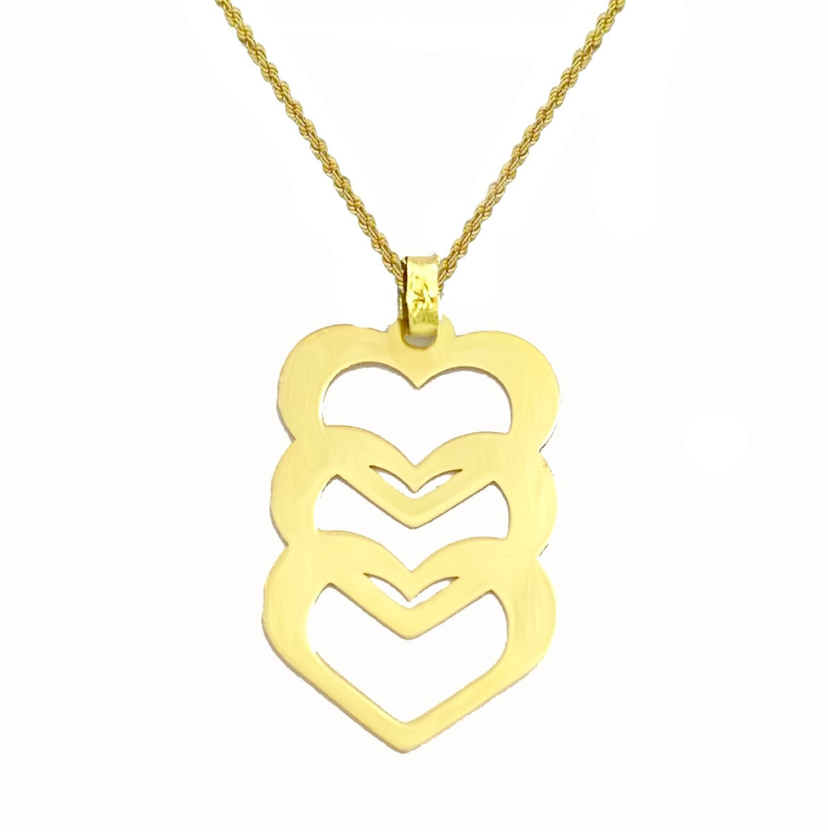 18K Pure Gold Triple Heart Design Pendant Necklace