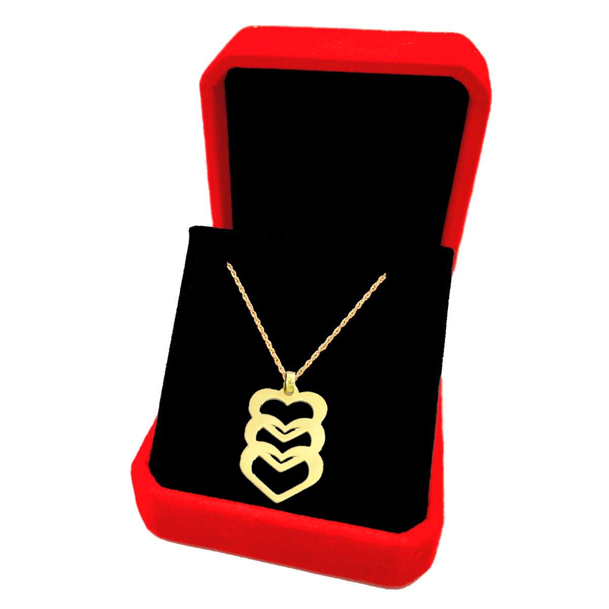18K Pure Gold Triple Heart Design Pendant Necklace