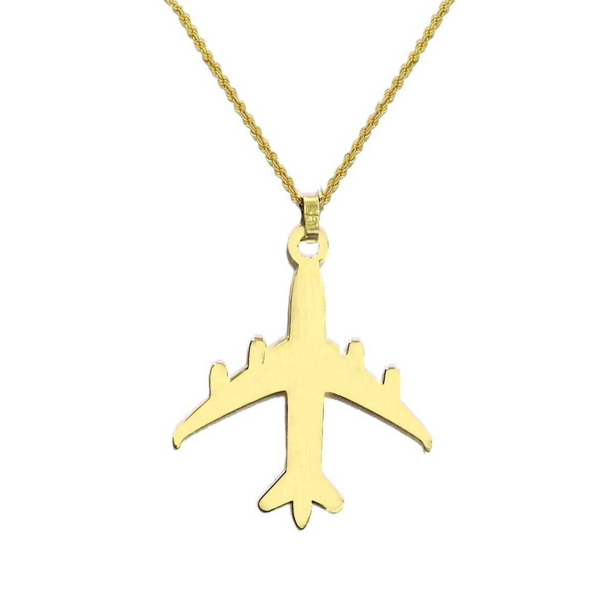 18K Pure Gold Airplane Design Pendant Necklace
