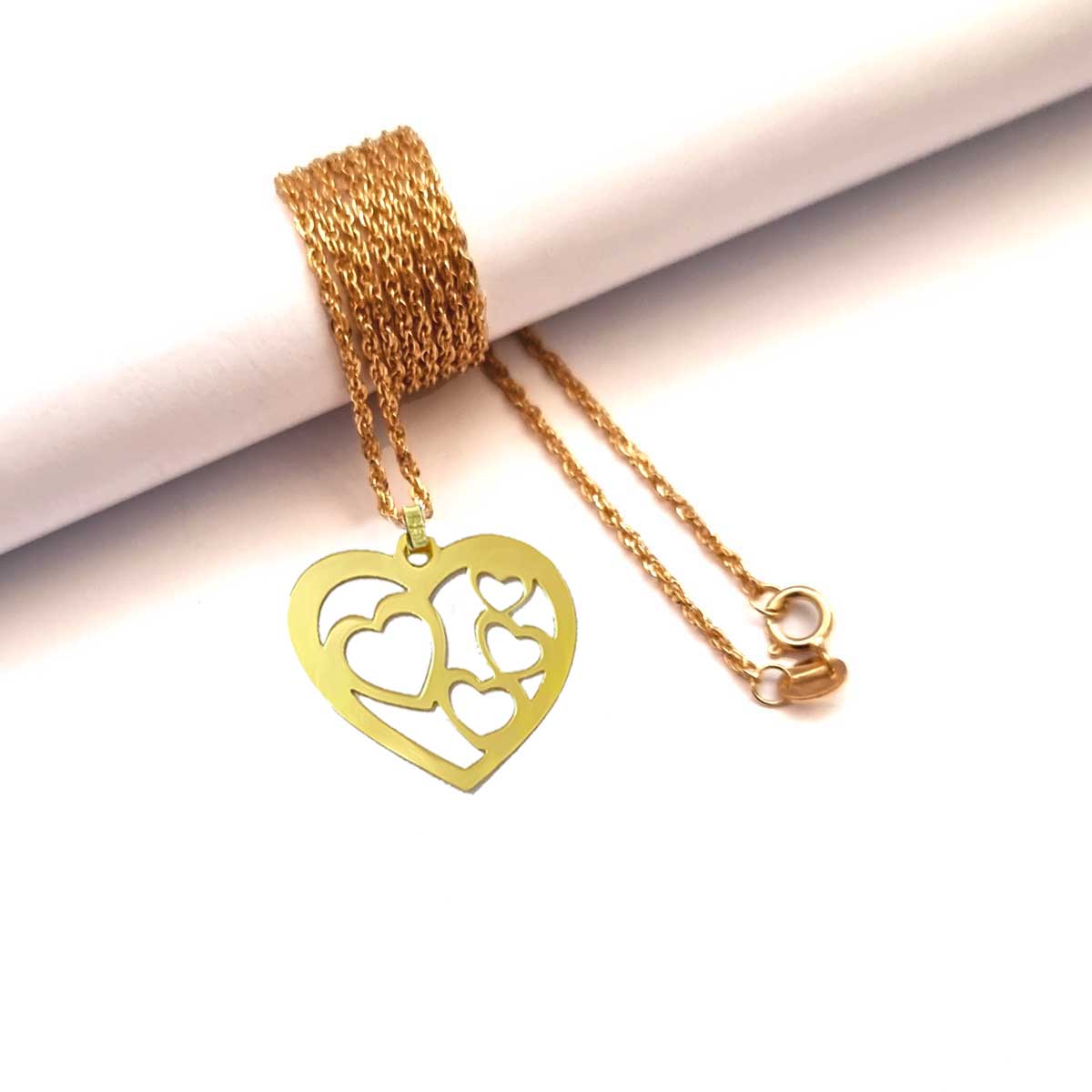 18K Pure Gold Heart Design Pendant Necklace