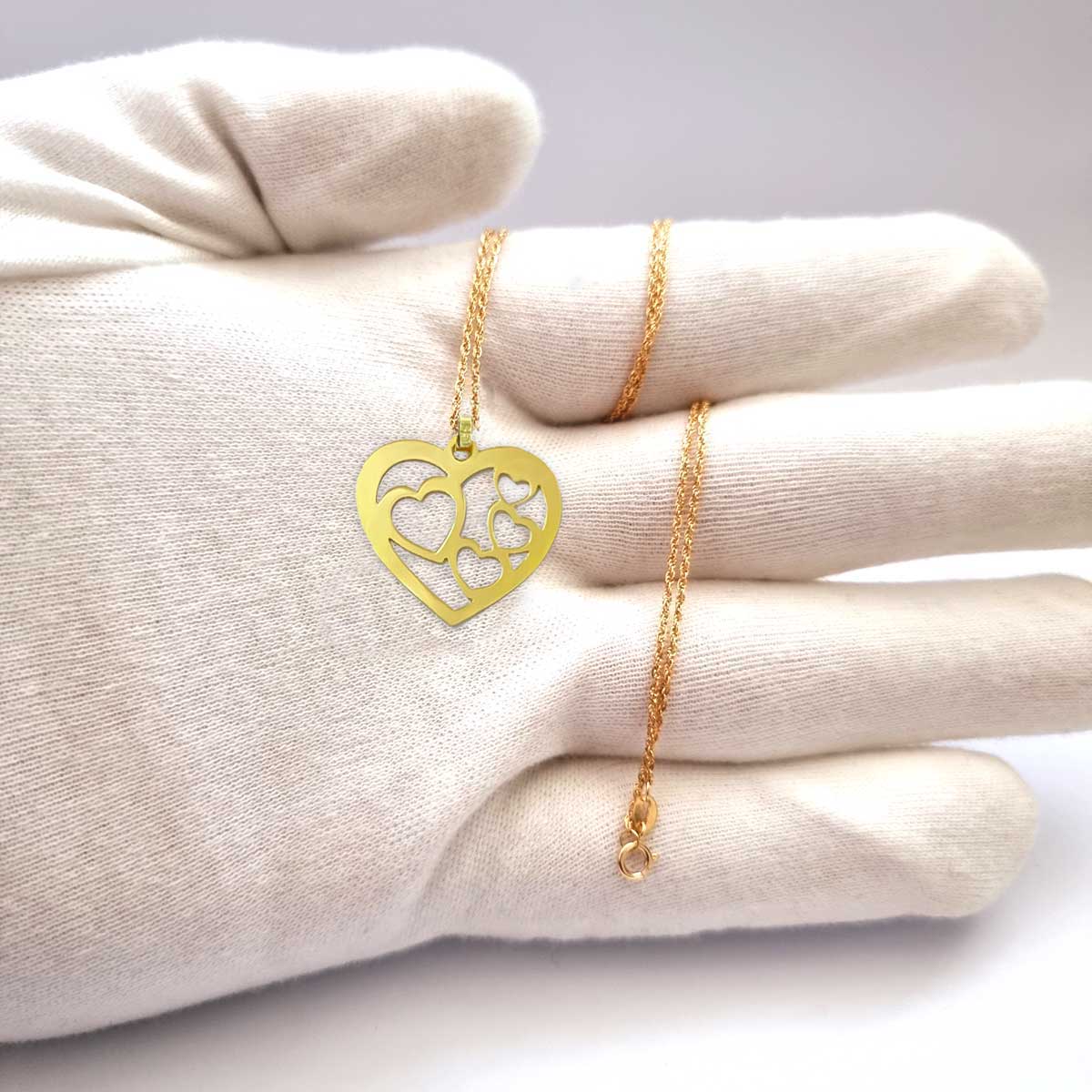 18K Pure Gold Heart Design Pendant Necklace