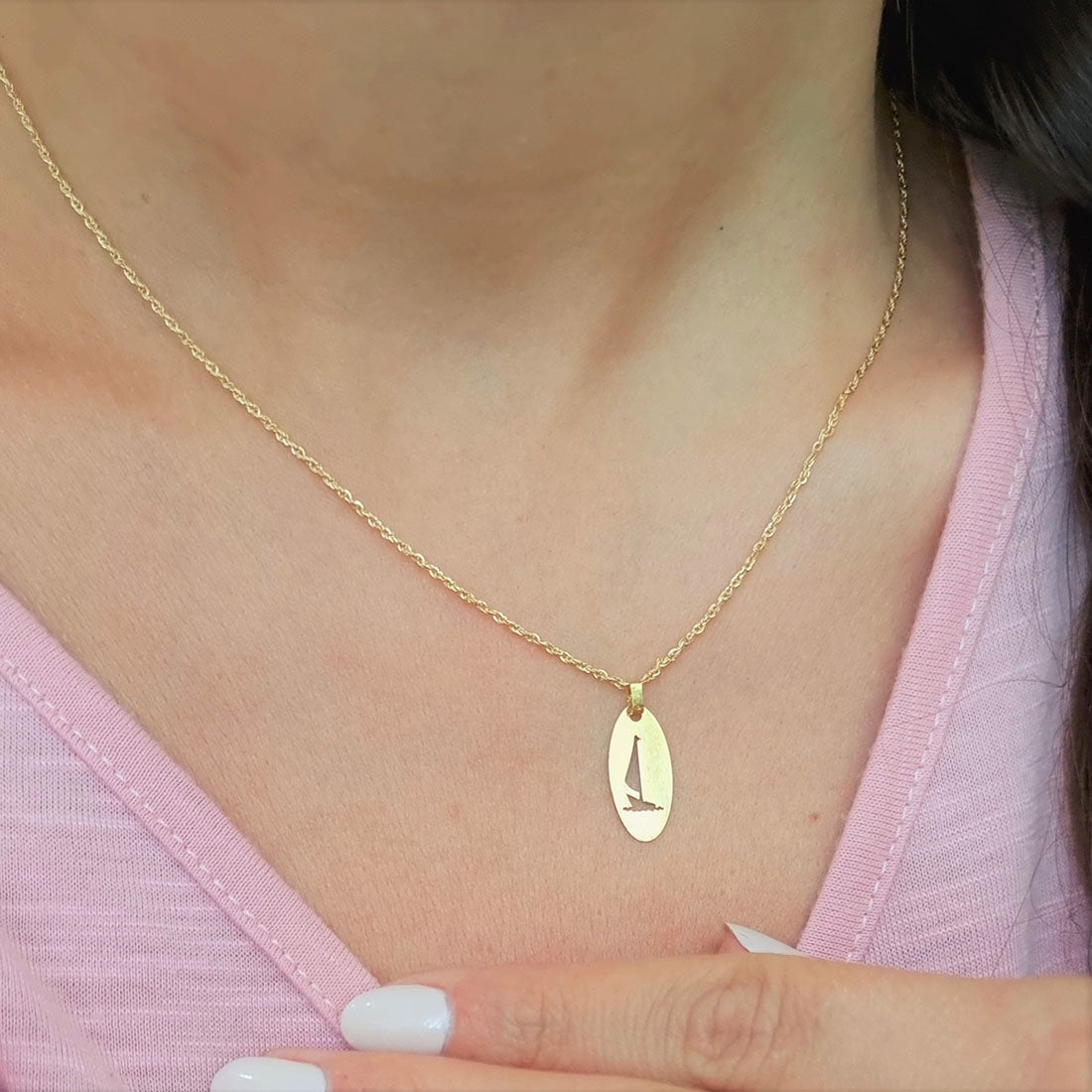 18K Pure Gold Boat Design Pendant Necklace