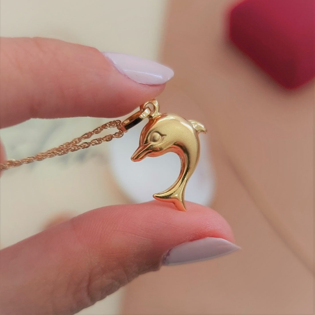 18K Pure Gold Dolphin Pendant Necklace