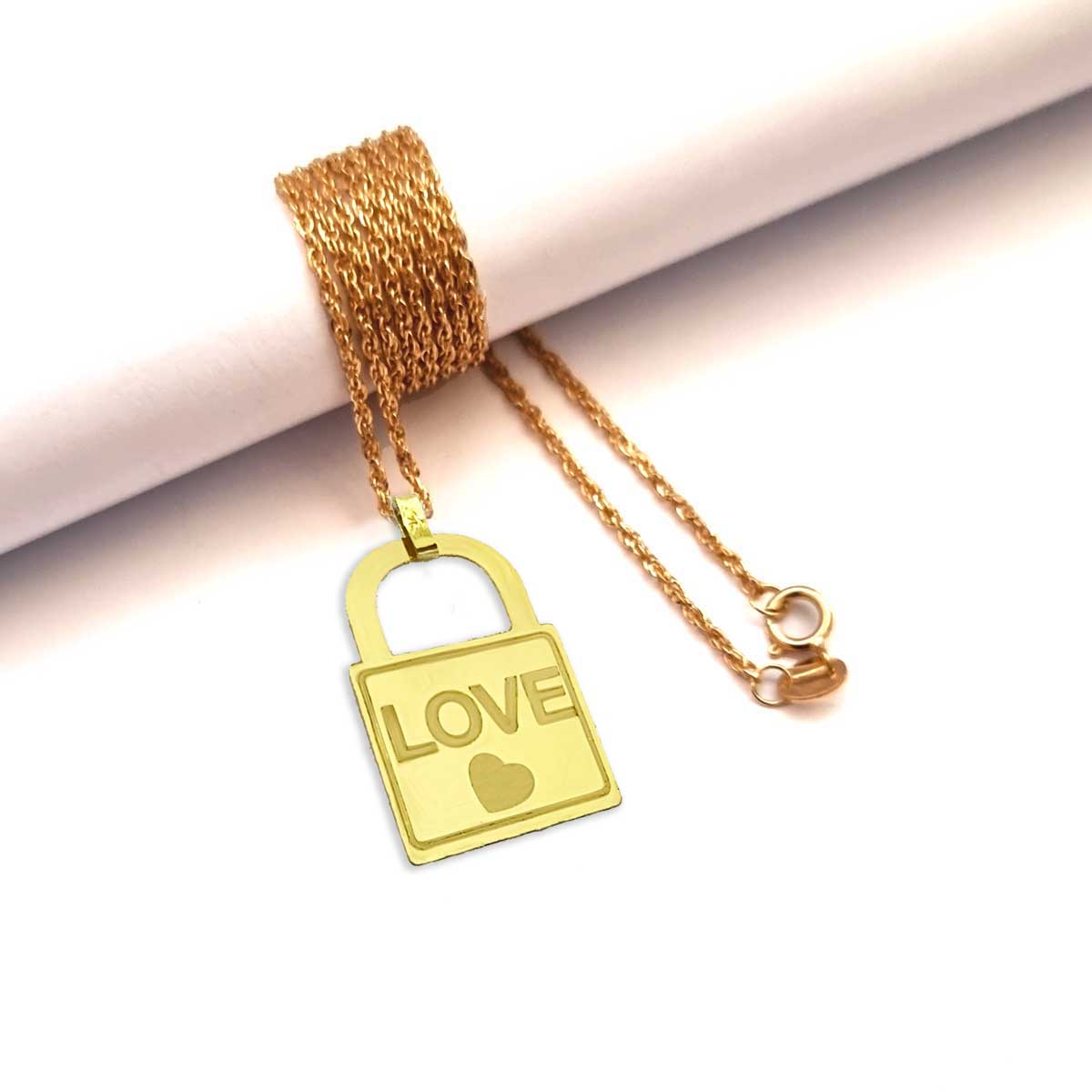 18K Pure Gold Love Heart Lock Design Pendant Necklace