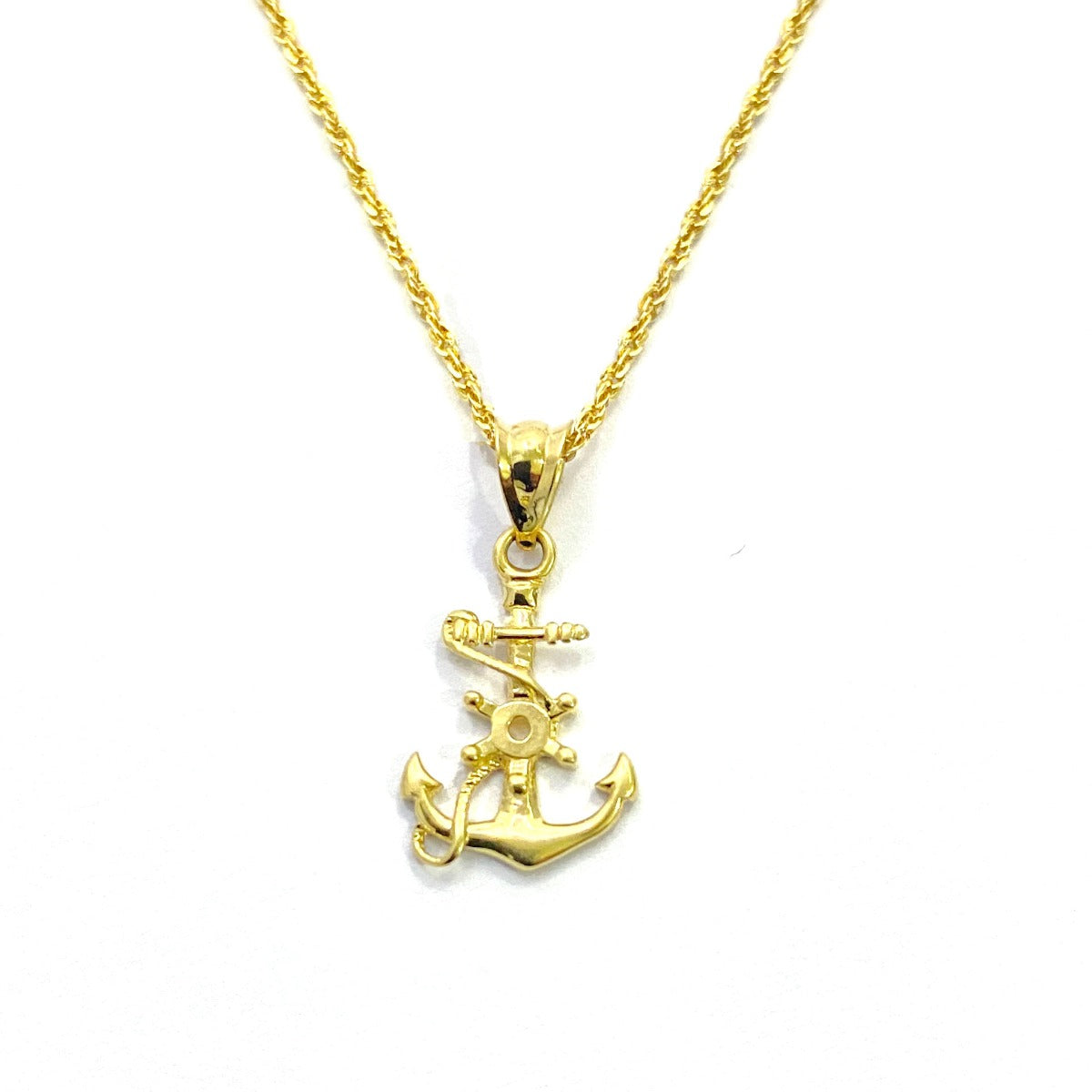 18K Pure Gold Anchor Pendant Necklace