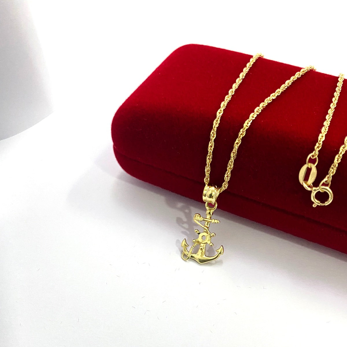 18K Pure Gold Anchor Pendant Necklace