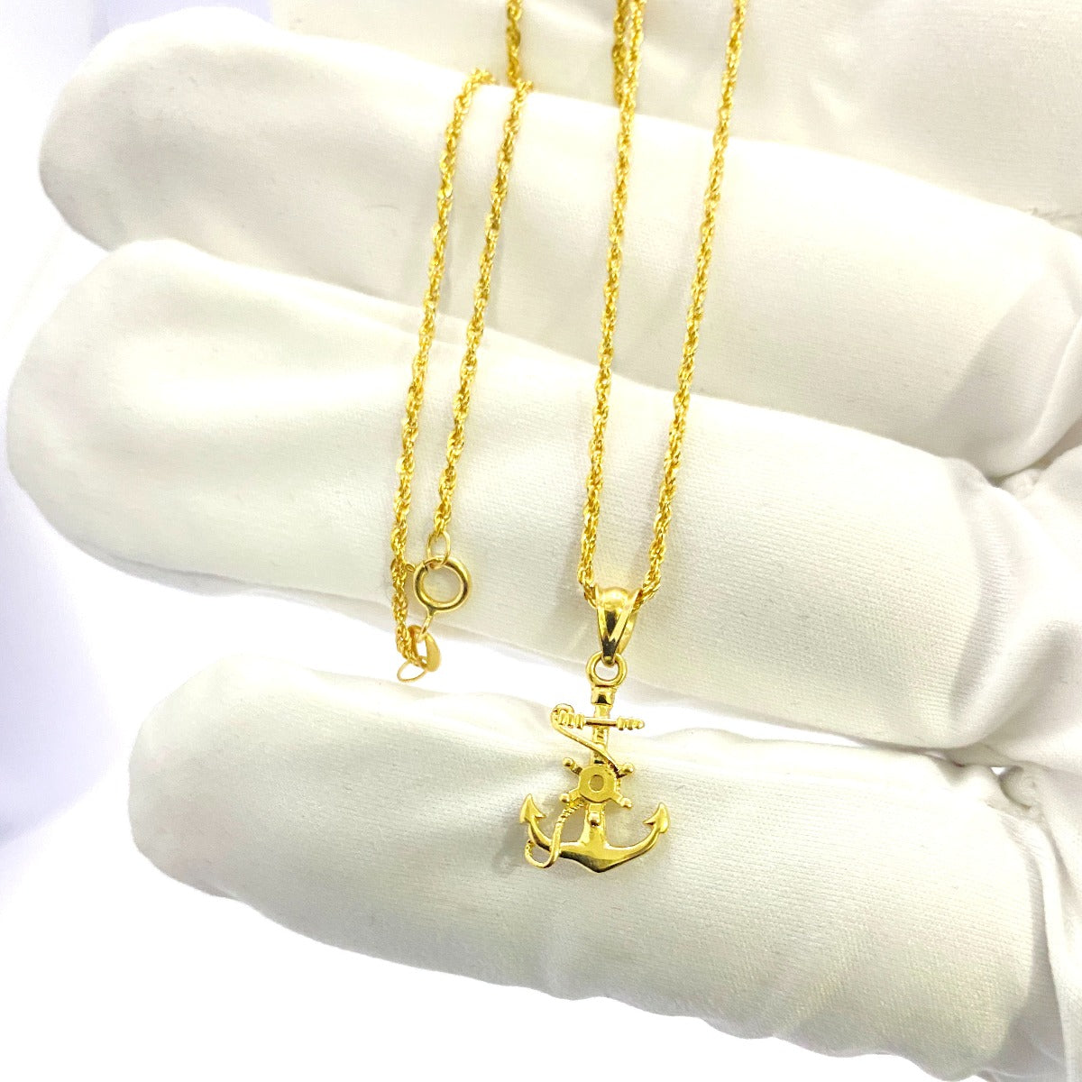 18K Pure Gold Anchor Pendant Necklace