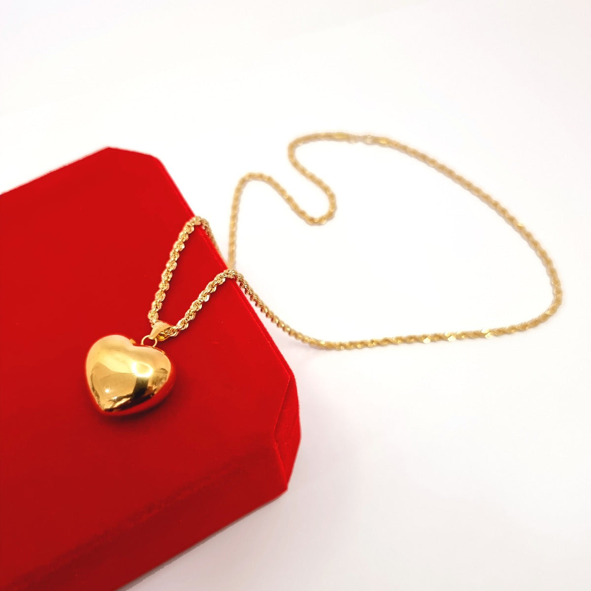 18K Pure Gold Chunky Heart Pendant Necklace