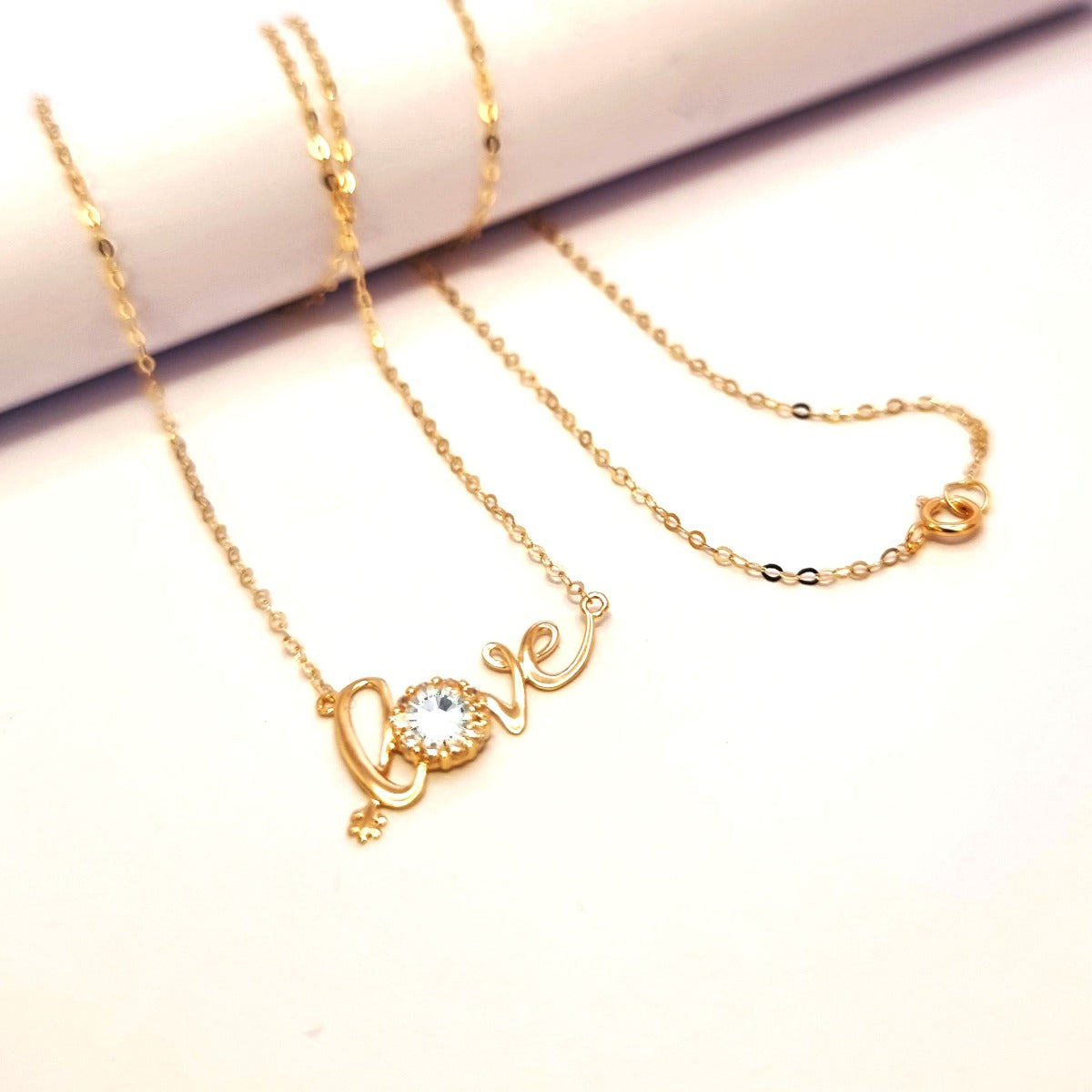 18K Pure Gold Love w/ Zircon stone Necklace
