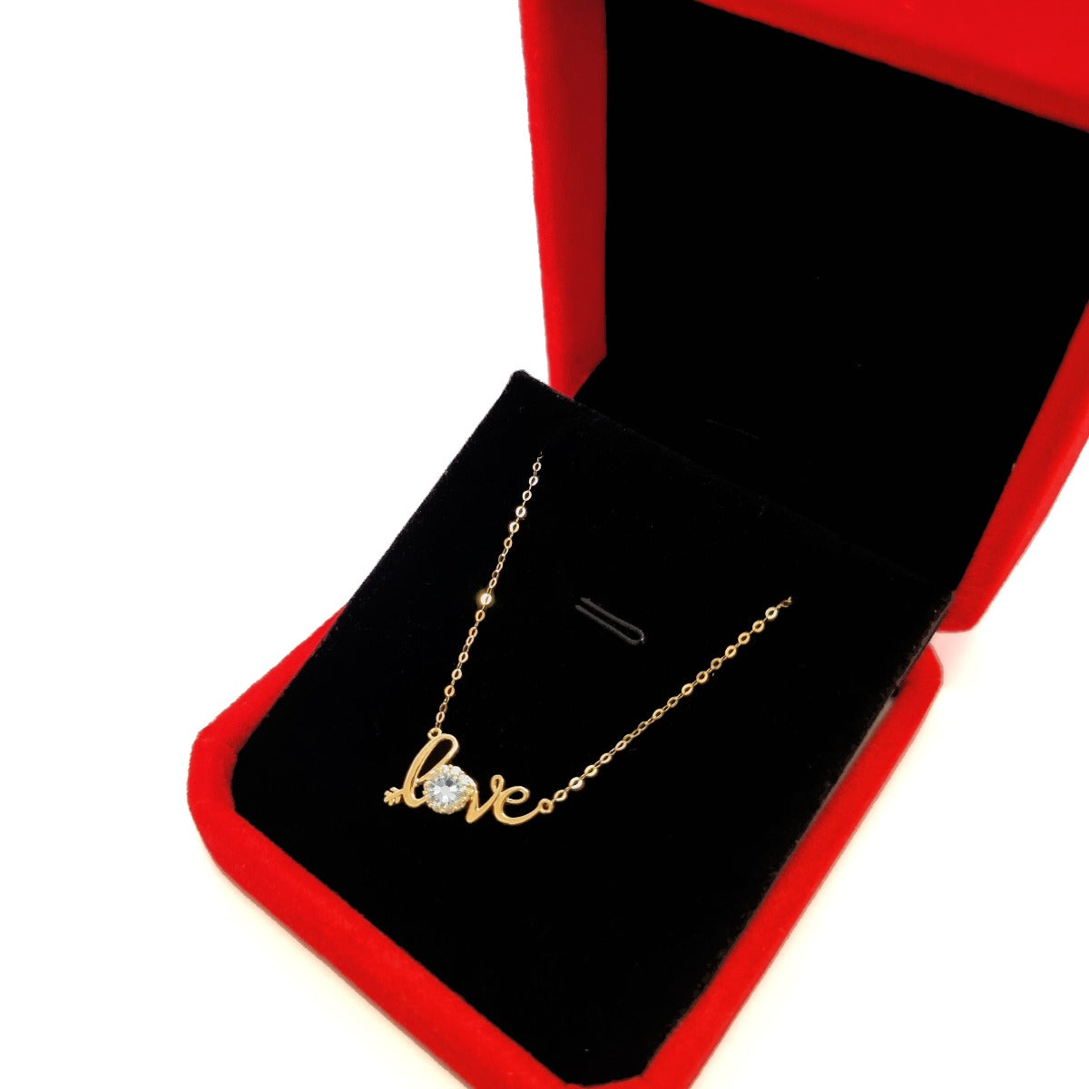 18K Pure Gold Love w/ Zircon stone Necklace