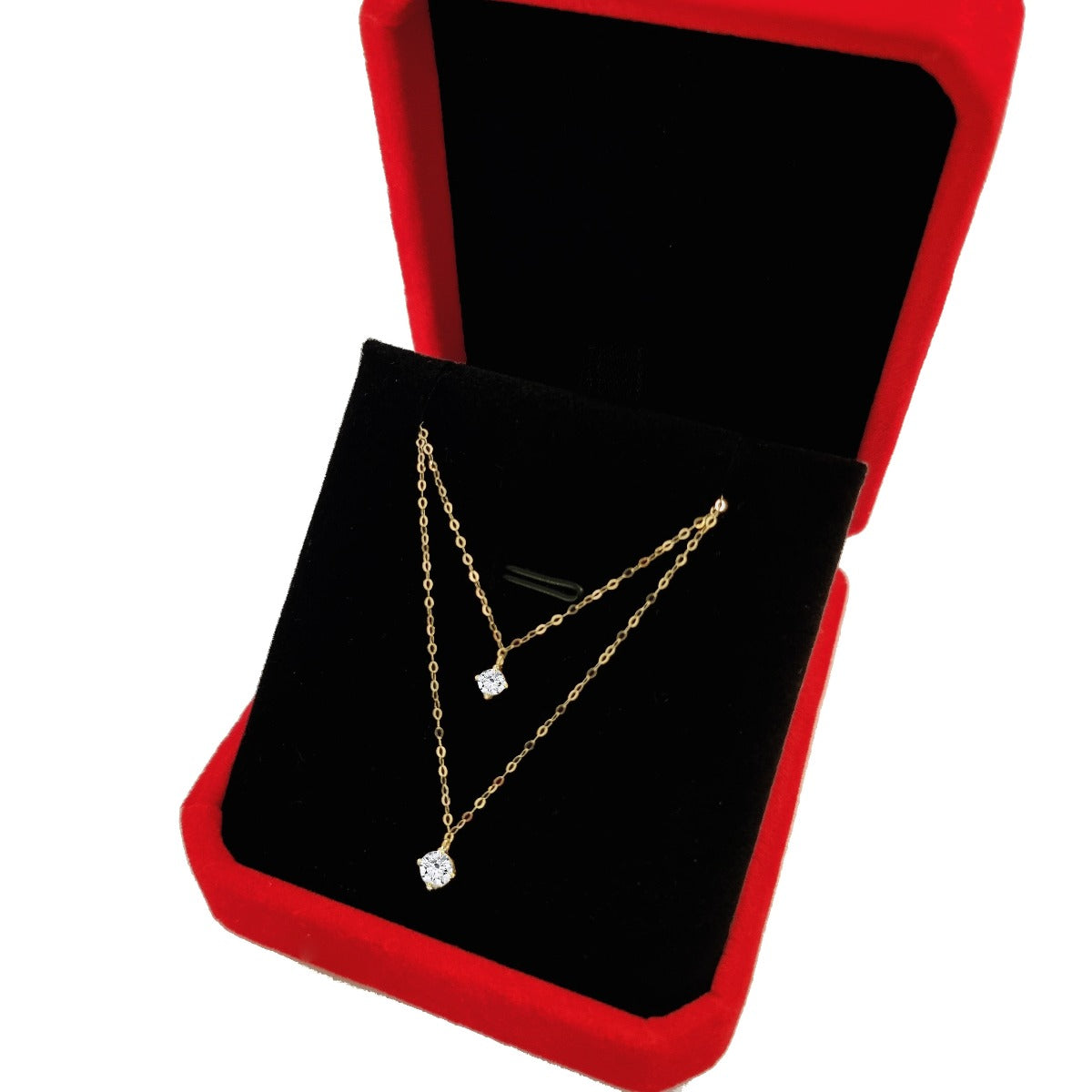 18K Pure Gold 2 Layer Round Solitaire Necklace