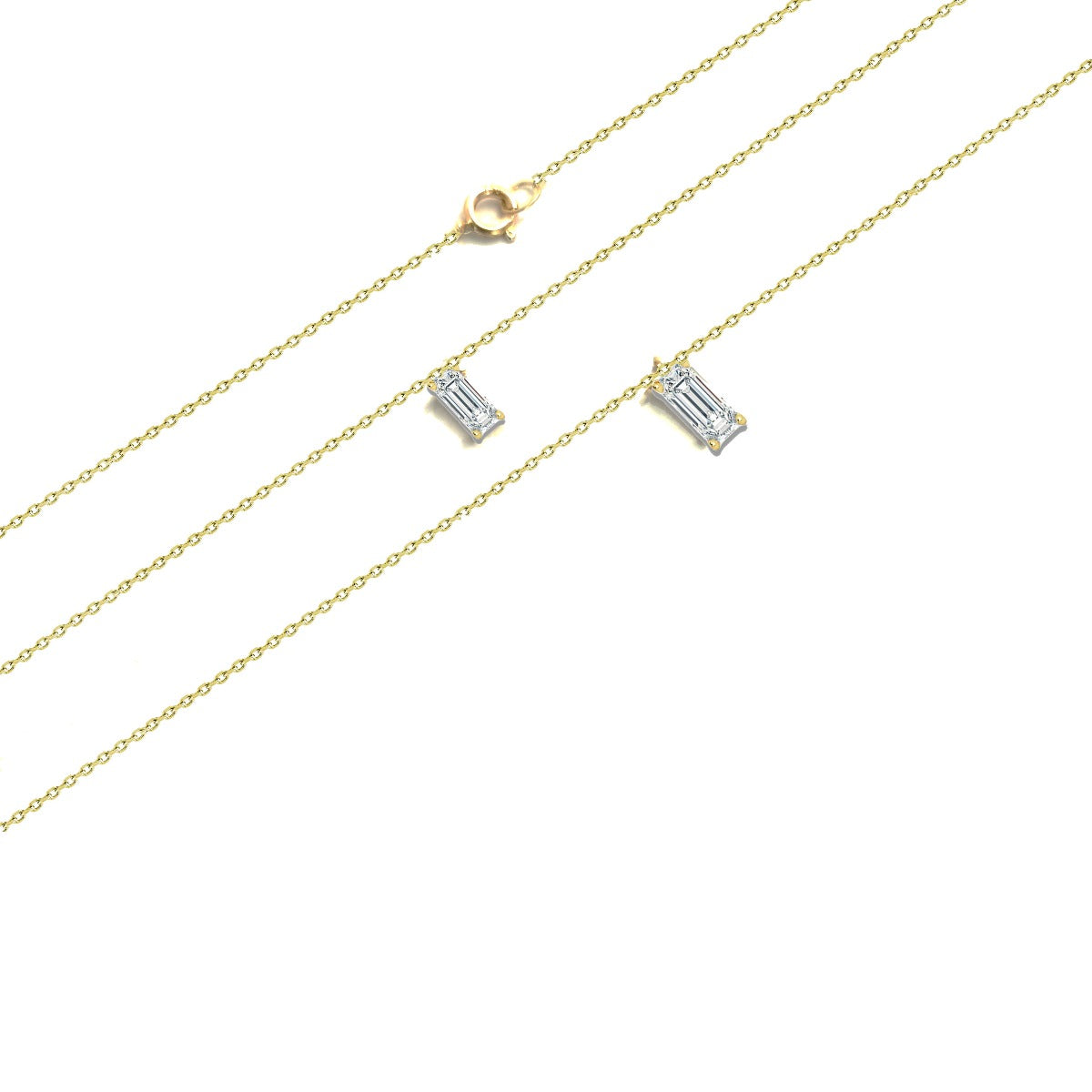 18K Pure Gold 2 Layer Rectangular Solitaire Necklace