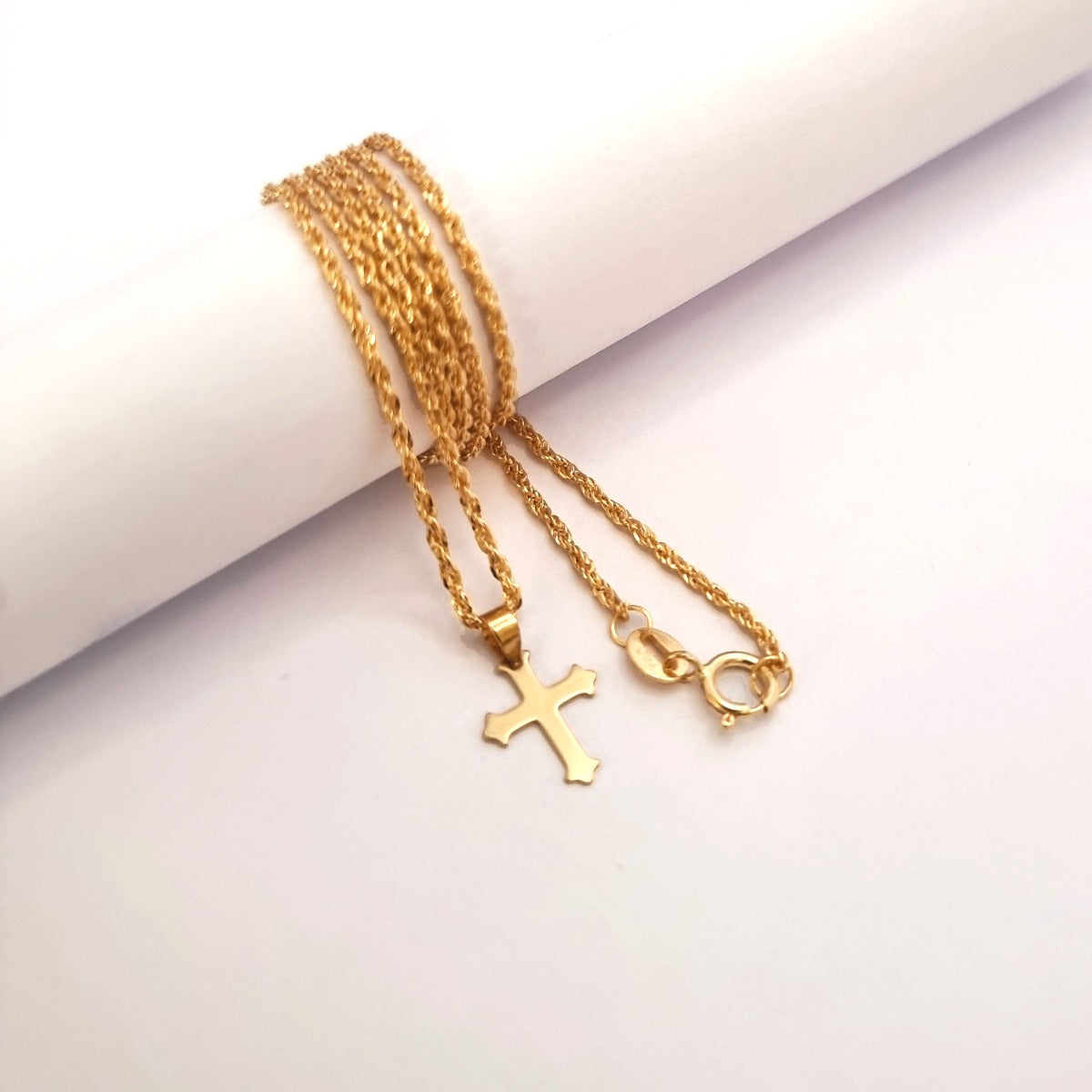 18K Pure Gold Cross Design Pendant Necklace