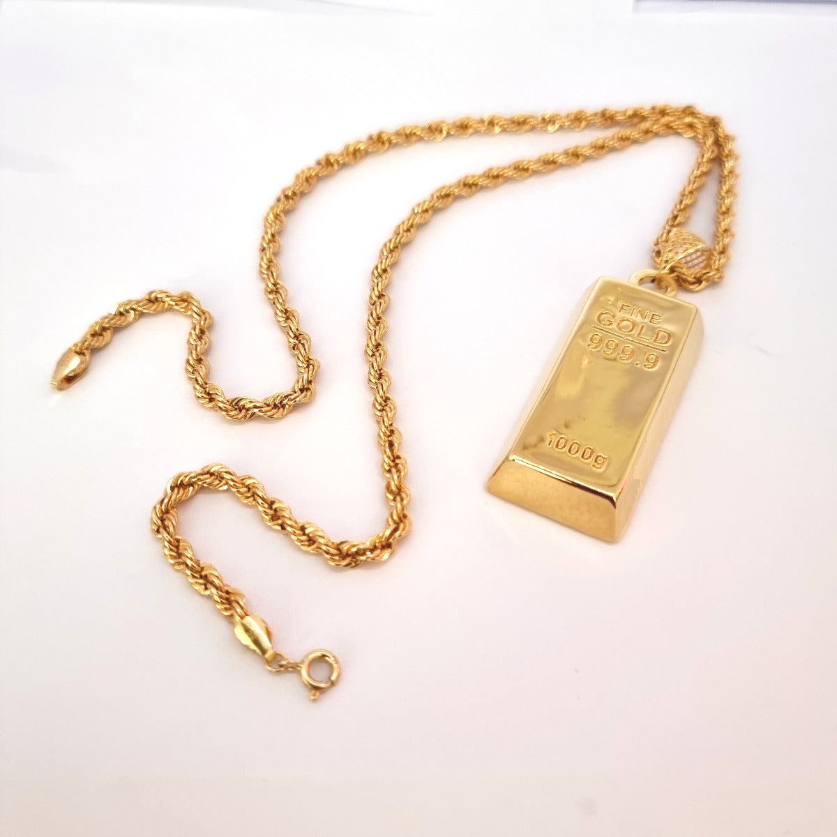 18K Pure Gold Bar Pendant Design Necklace Gold Necklace for