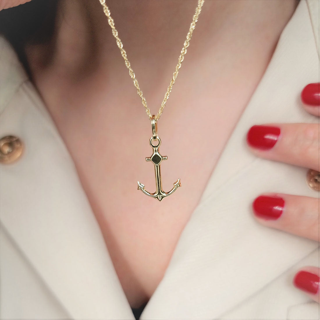 18K Pure Gold Anchor Pendant Necklace