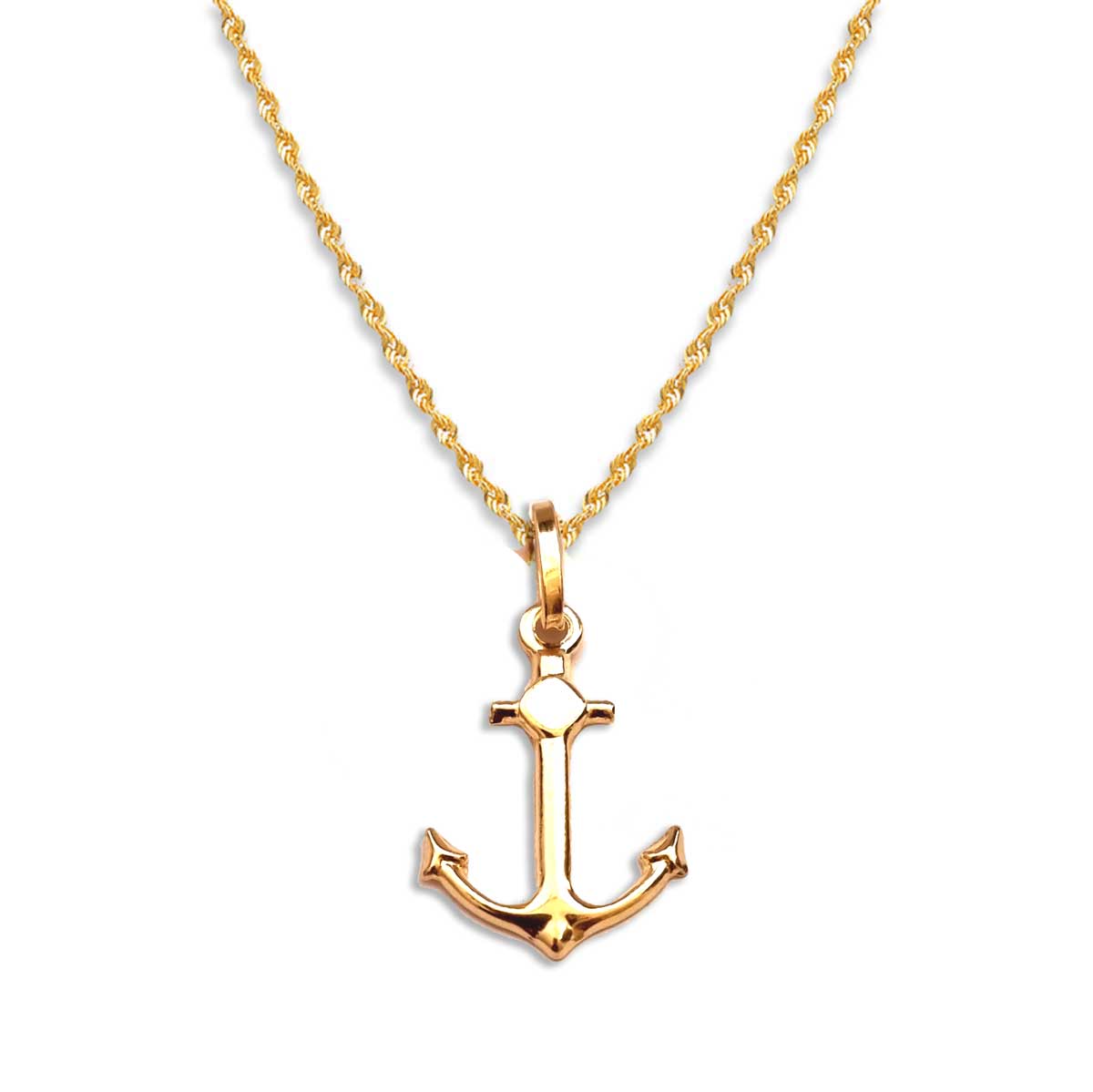 18K Pure Gold Anchor Pendant Necklace