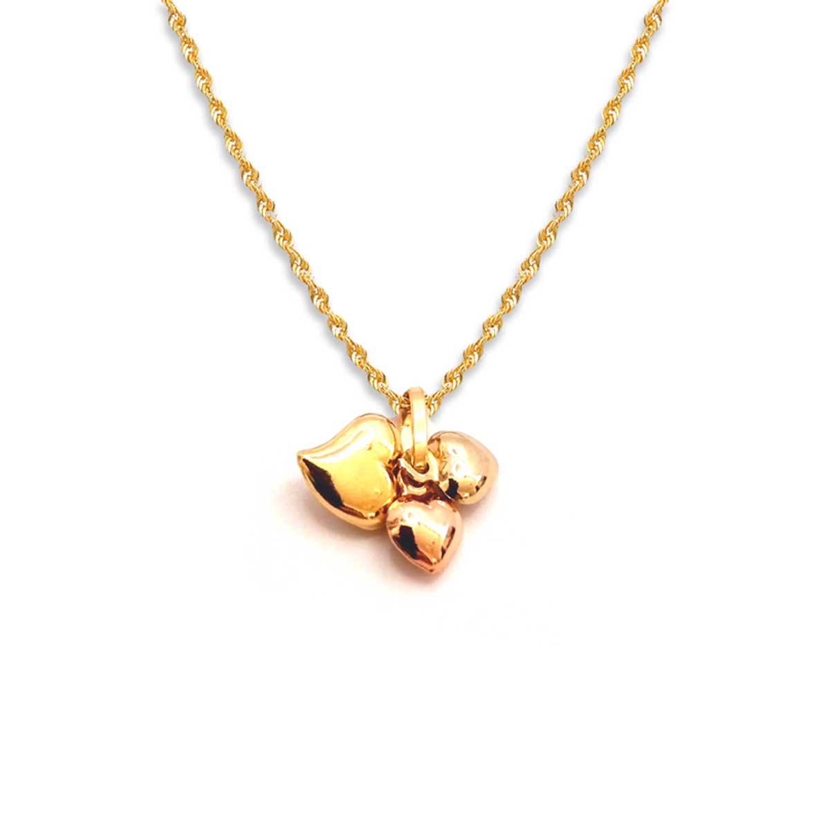 18K Pure Gold Triple Heart Necklace