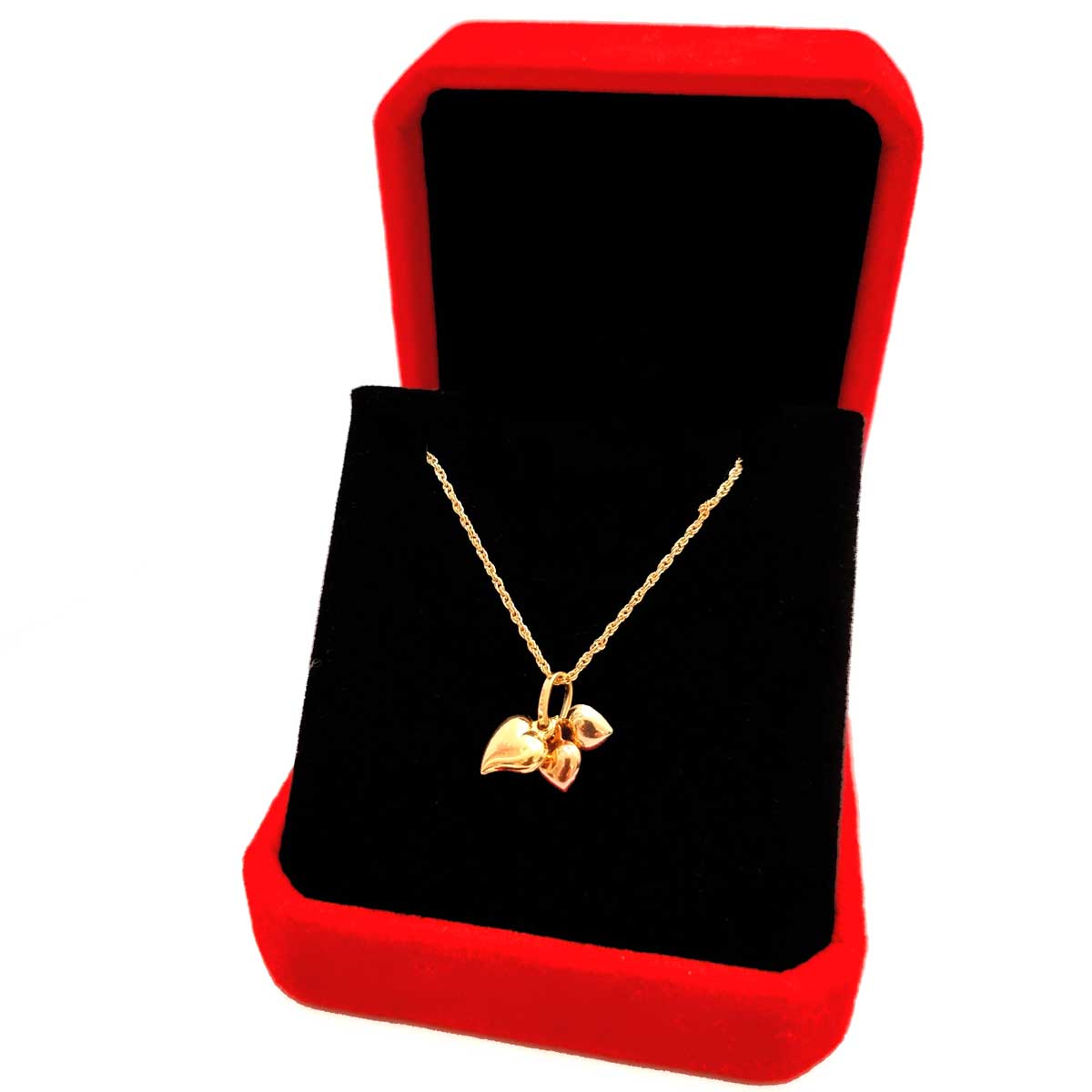 18K Pure Gold Triple Heart Necklace