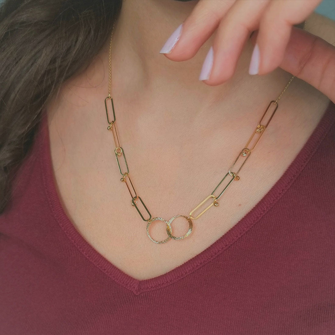 18K Pure Gold Circle Linked Chain Necklace