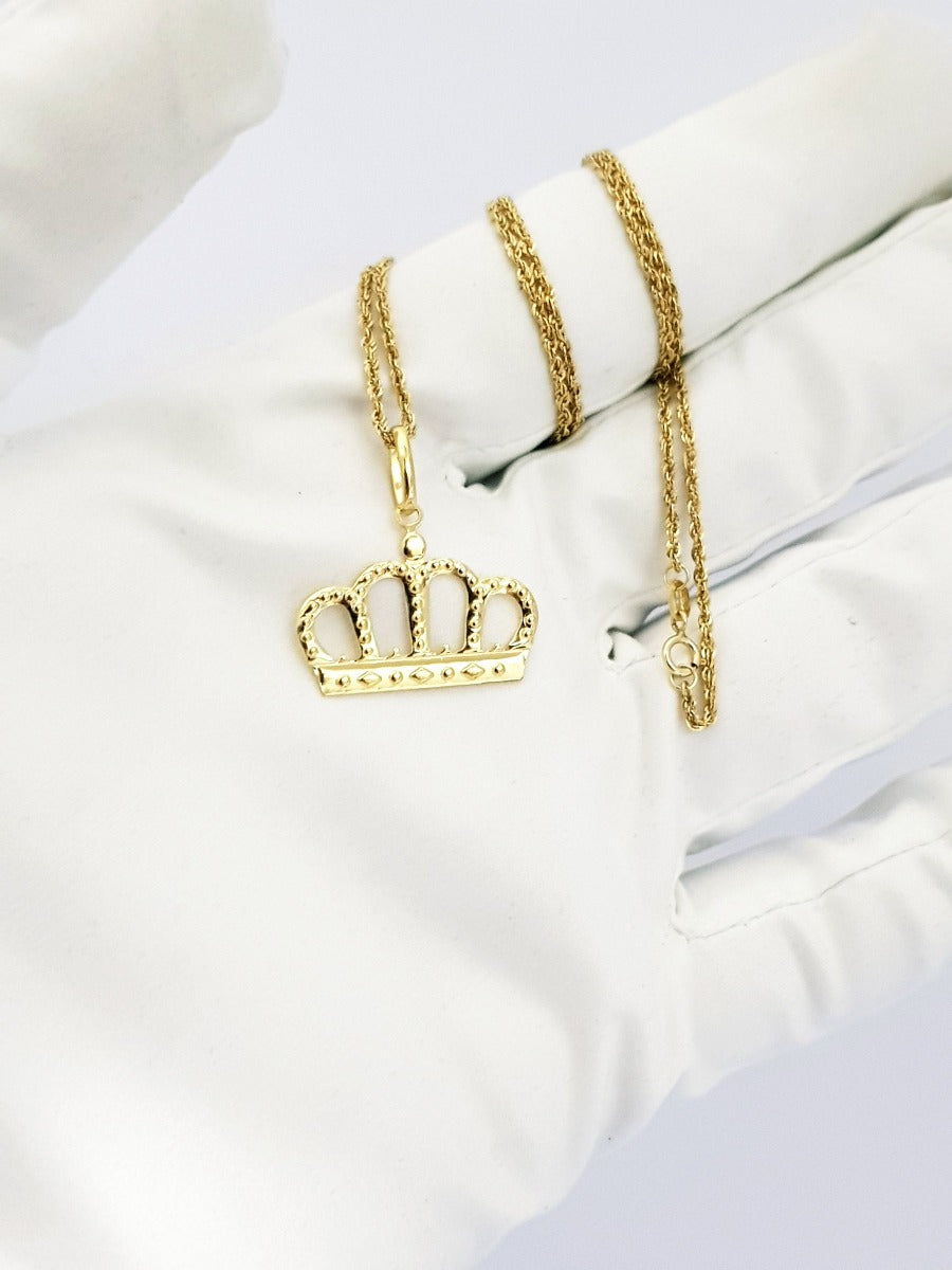 18K Pure Gold Crown Necklace