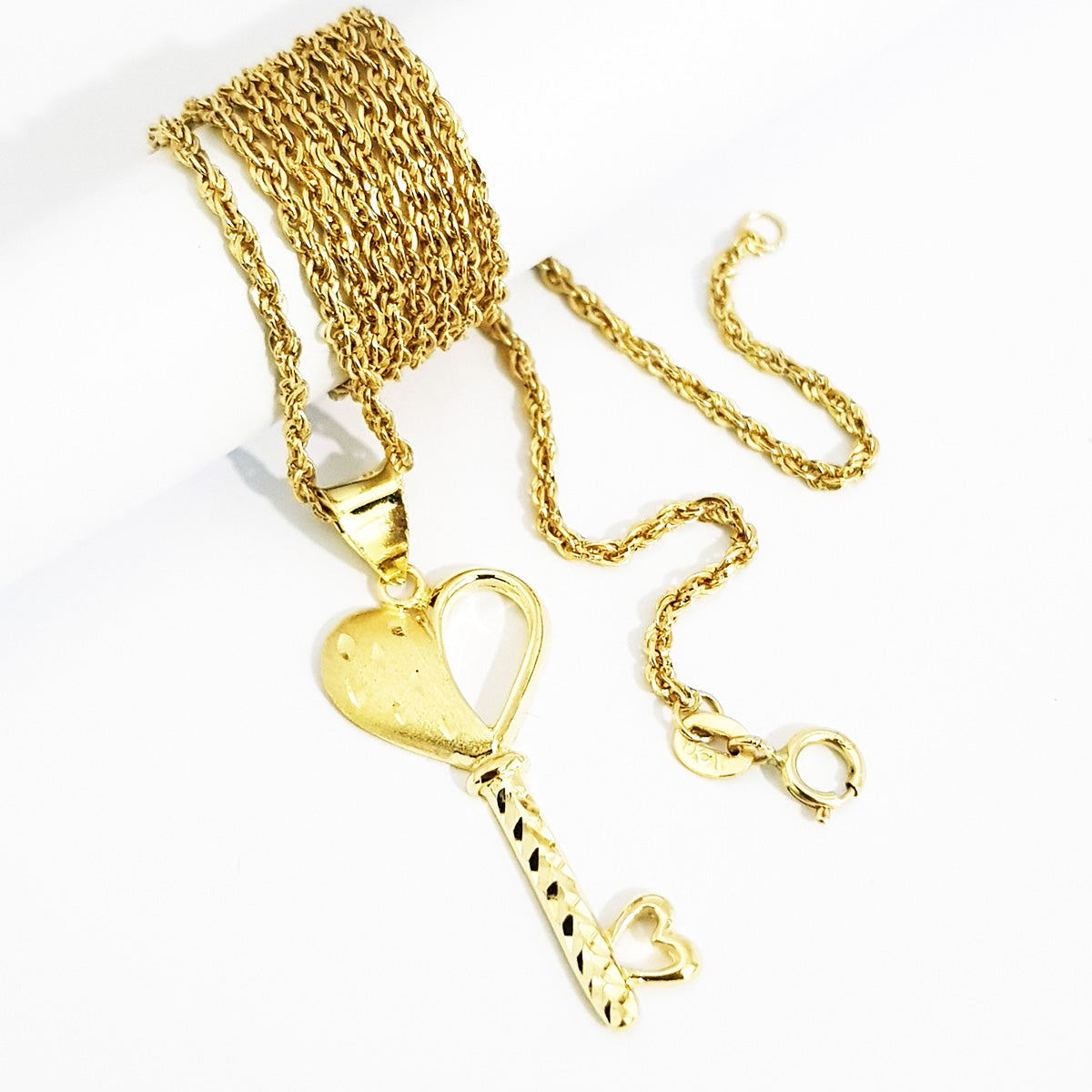 18K Pure Gold Heart Key Necklace