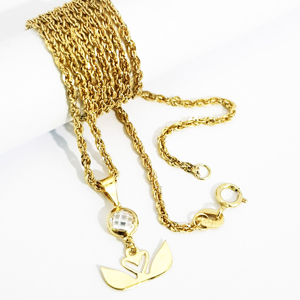 18K Pure Gold Heart Stone Necklace