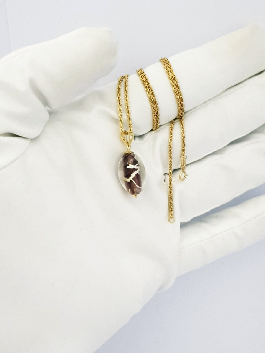18K Pure Gold Stone Necklace