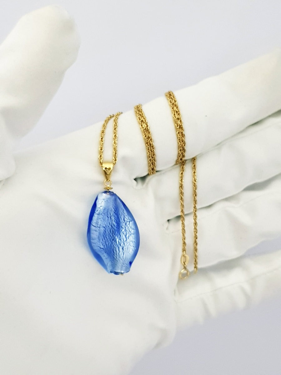 18K Pure Gold Blue Stone Necklace