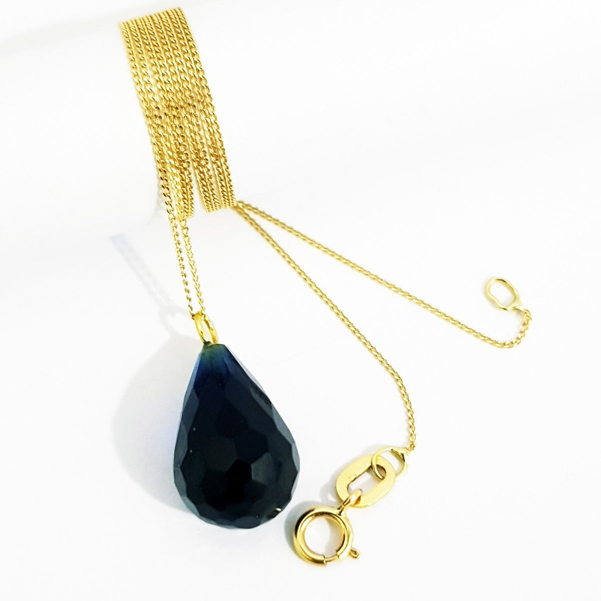 18K Pure Gold Blue Gem Necklace