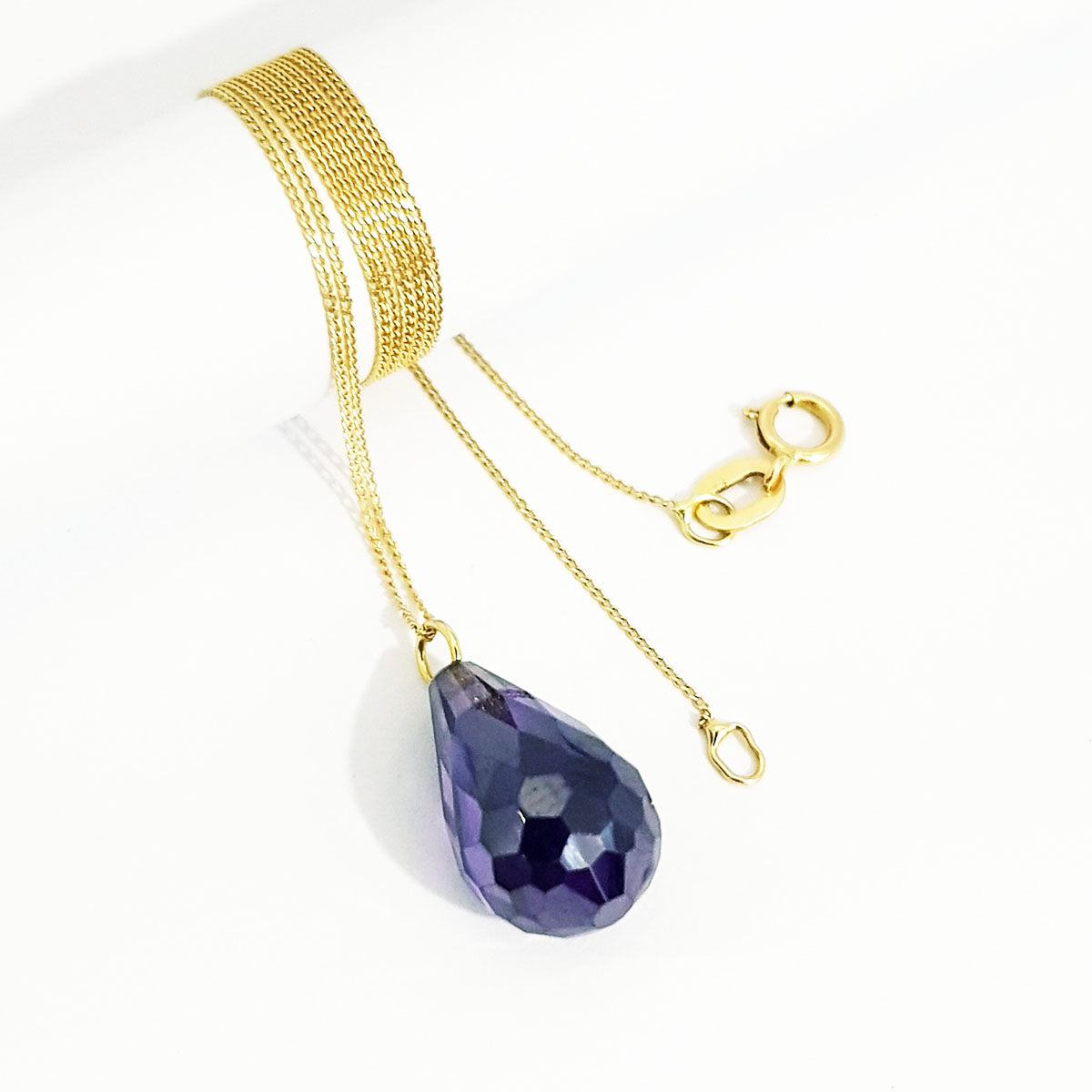 18K Pure Gold Blue Gem Necklace