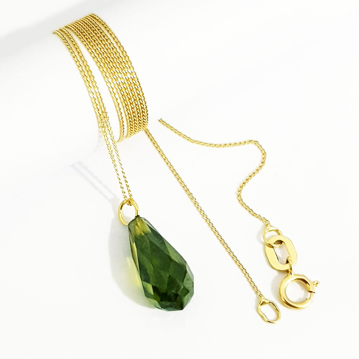 18K Pure Gold Light Green Gem Necklace