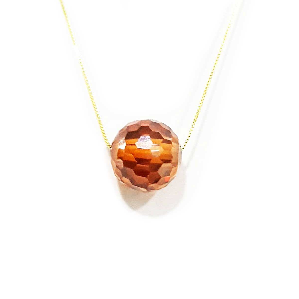 18K Pure Gold Brown Ball Gem Necklace