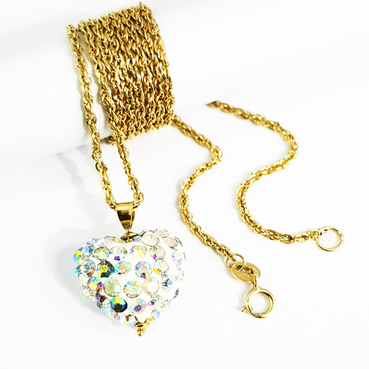 18K Pure Gold Heart Swarski Necklace