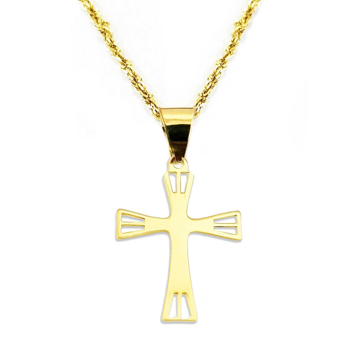 18K Pure Gold Side Line Cross Necklace