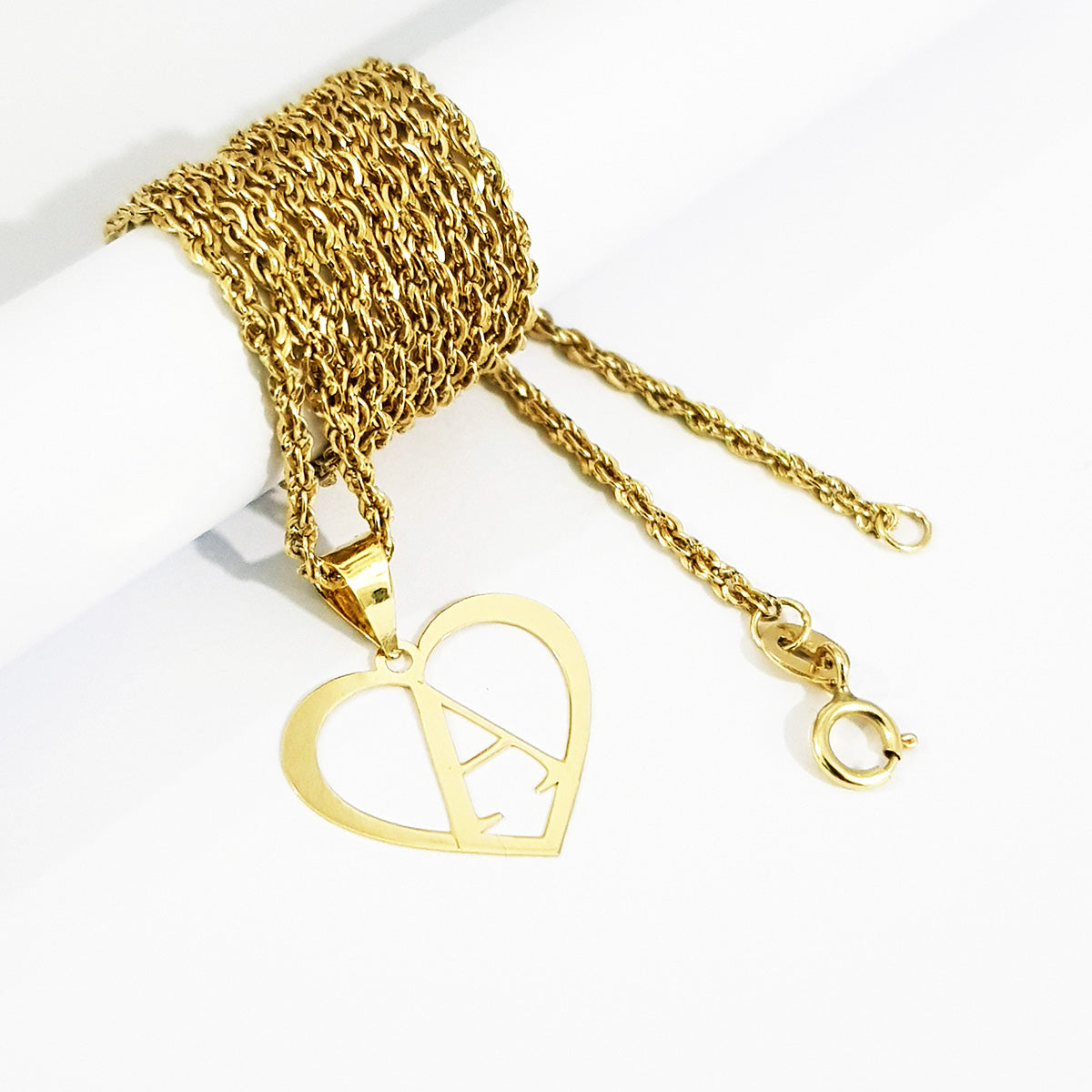 18K Pure Gold Heart Letter A Necklace