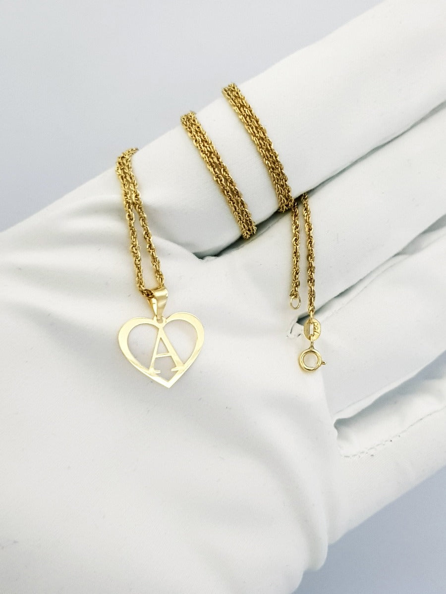 18K Pure Gold Heart Letter A Necklace