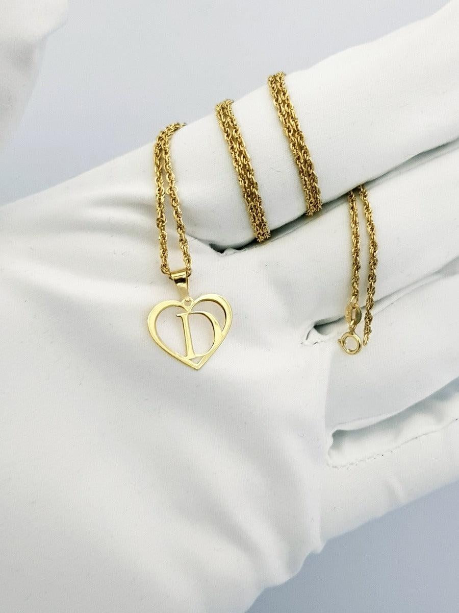 18K Pure Gold Heart Letter D Design Necklace