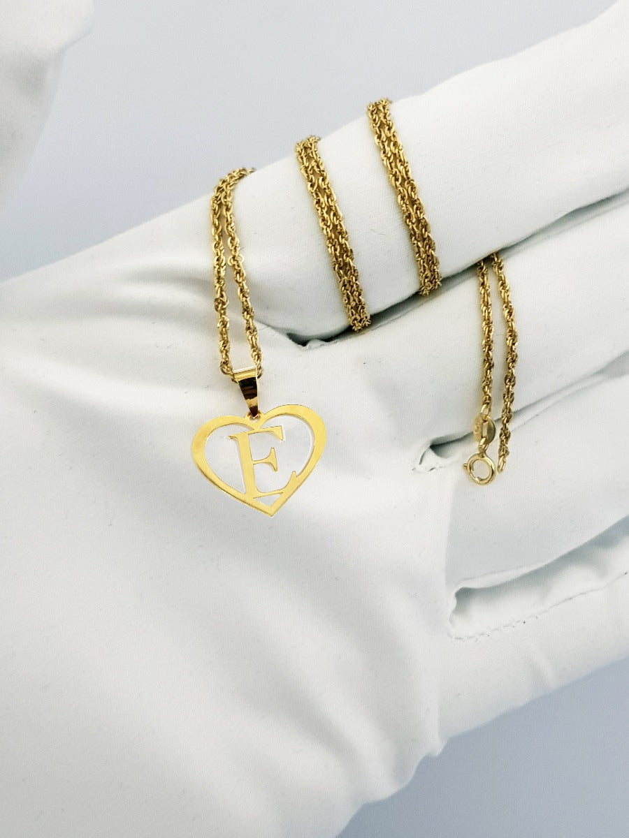 18K Pure Gold Heart Letter E Design Necklace