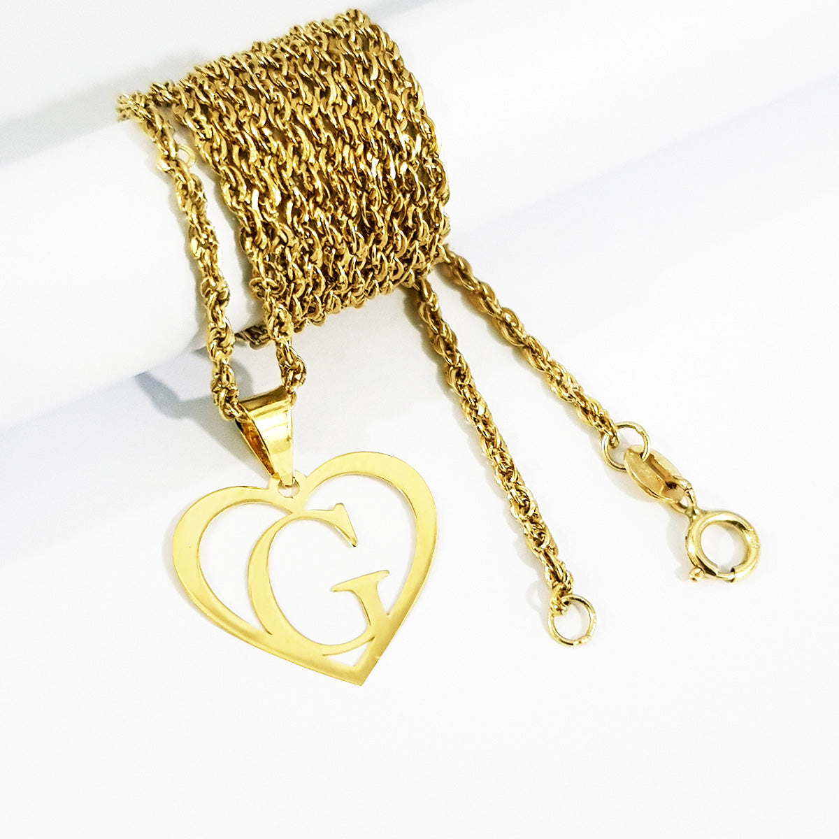 18K Pure Gold Heart Letter G Design Necklace