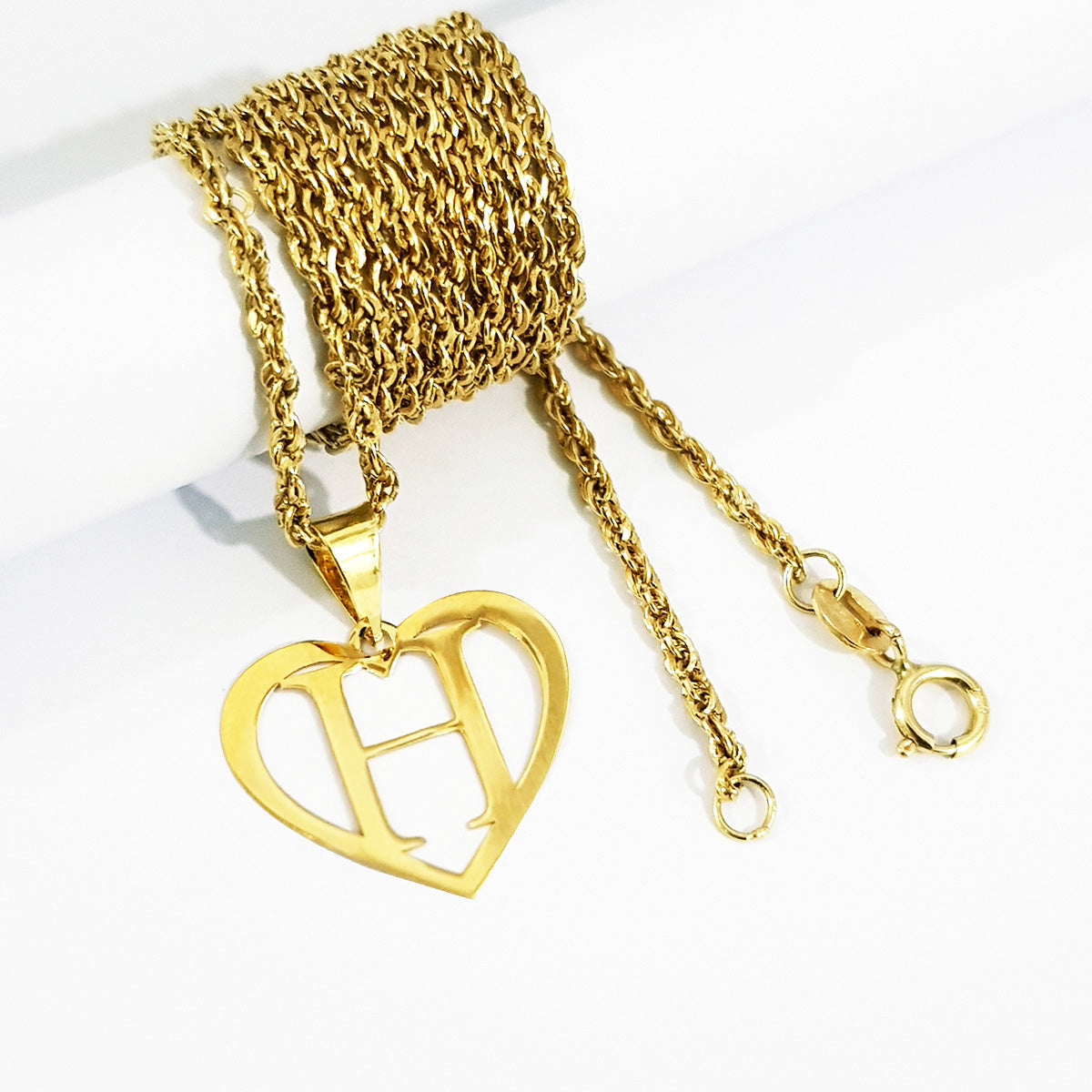 18K Pure Gold Heart Letter H Design Necklace