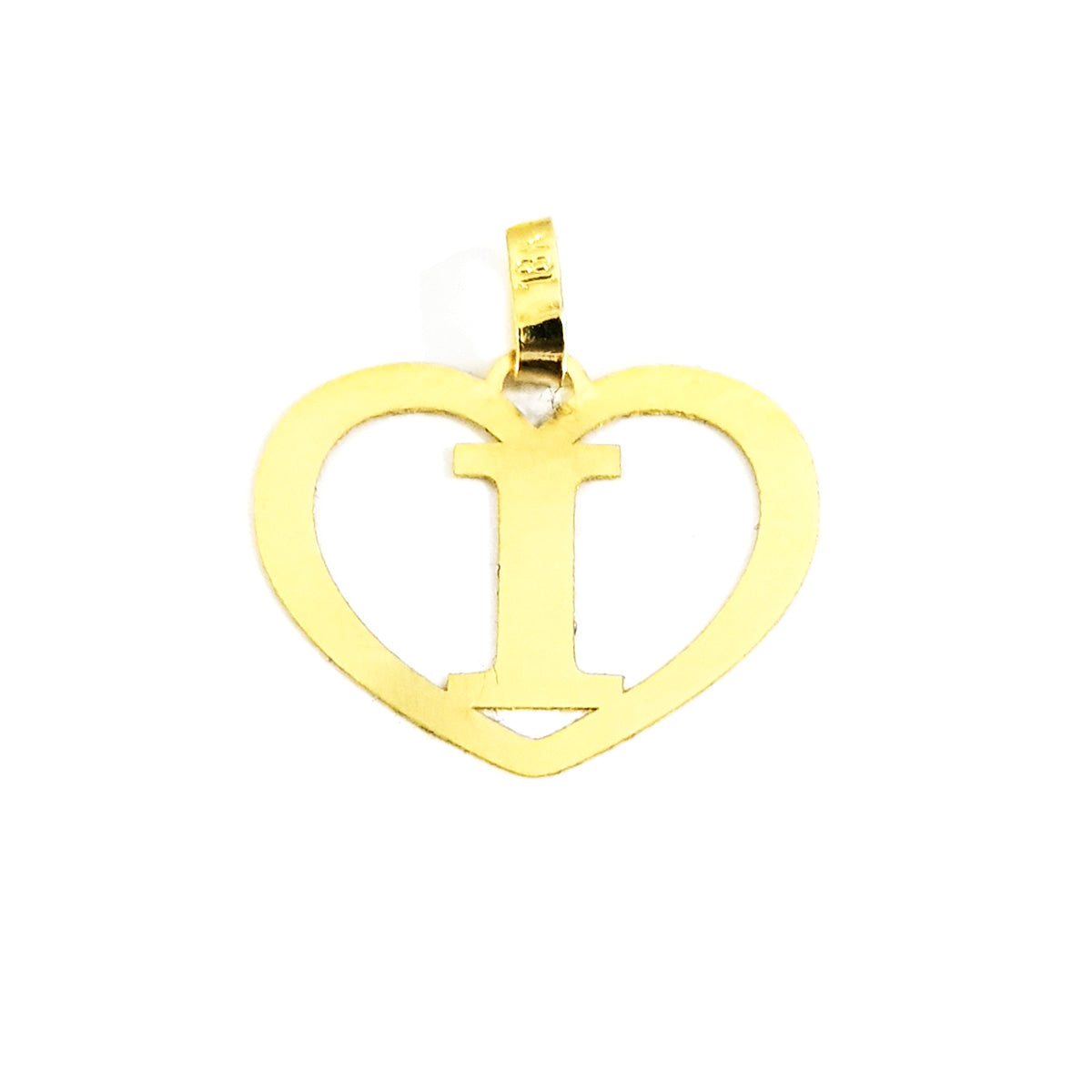 18K Pure Gold Heart Letter I Design Necklace