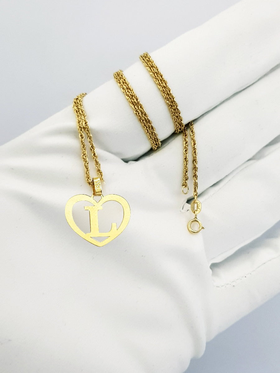 18K Pure Gold Heart Letter L Design Necklace